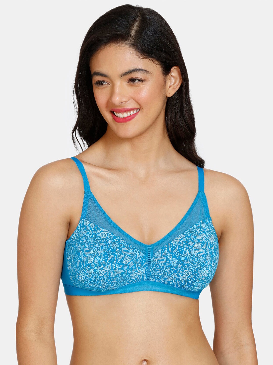 

Zivame Graphic Printed Non Padded Non Wired Bra Half Coverage T Shirt Bra, Blue