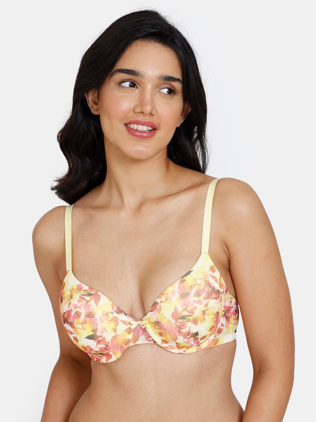 

Zivame Floral Printed Underwired Lightly Padded All Day Comfort Seamless Bra, Yellow