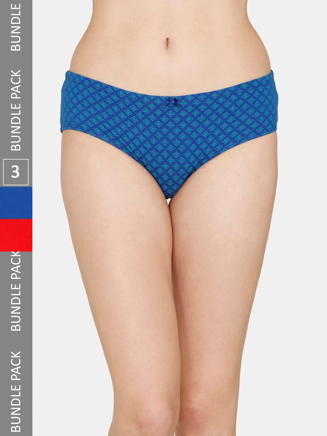 

Zivame Women Pack Of 3 Printed Hipster Briefs, Blue