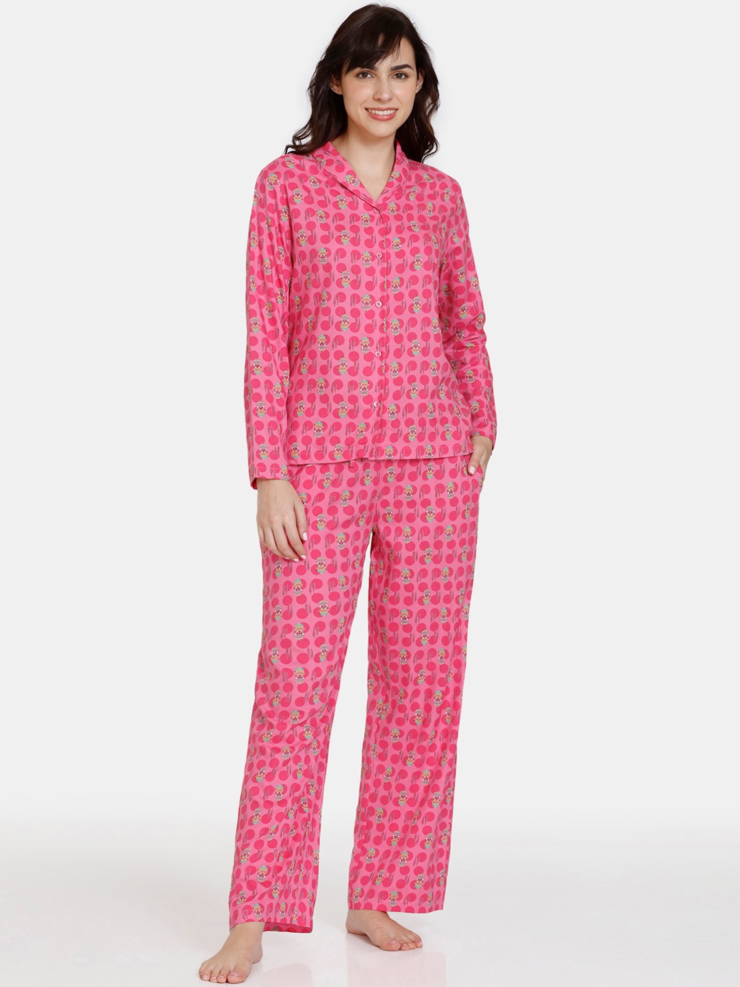 

Zivame Conversational Printed Night Suit, Pink