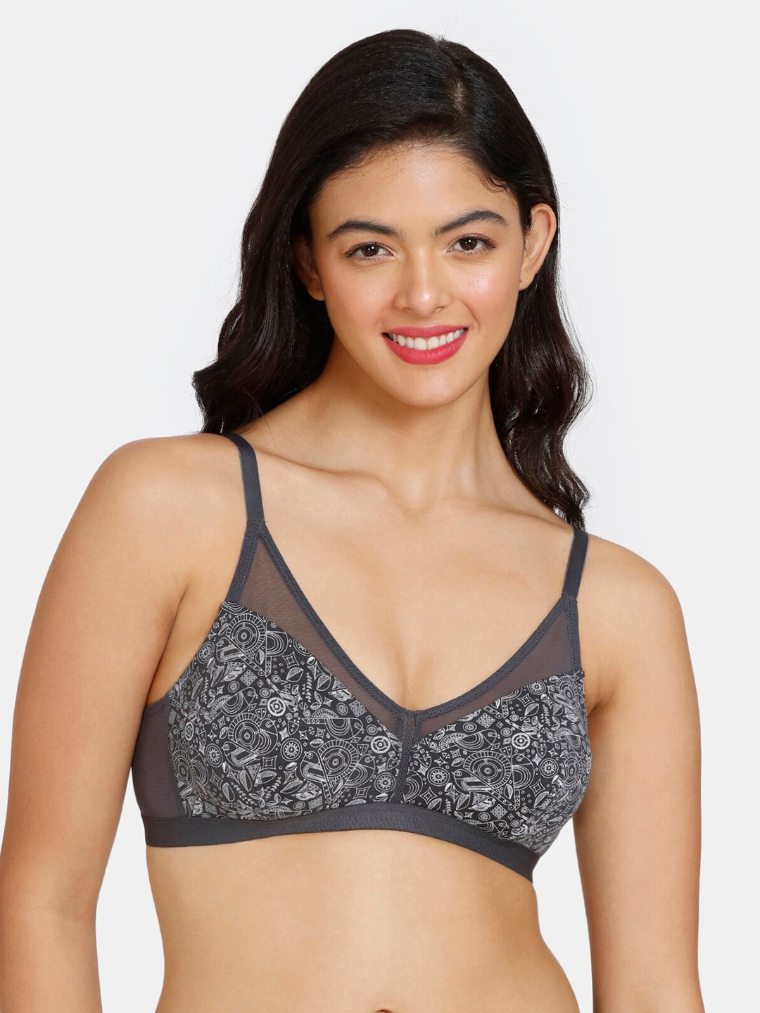 

Zivame Graphic Printed Non Padded Non-Wired All Day Comfort Seamless Bra, Black