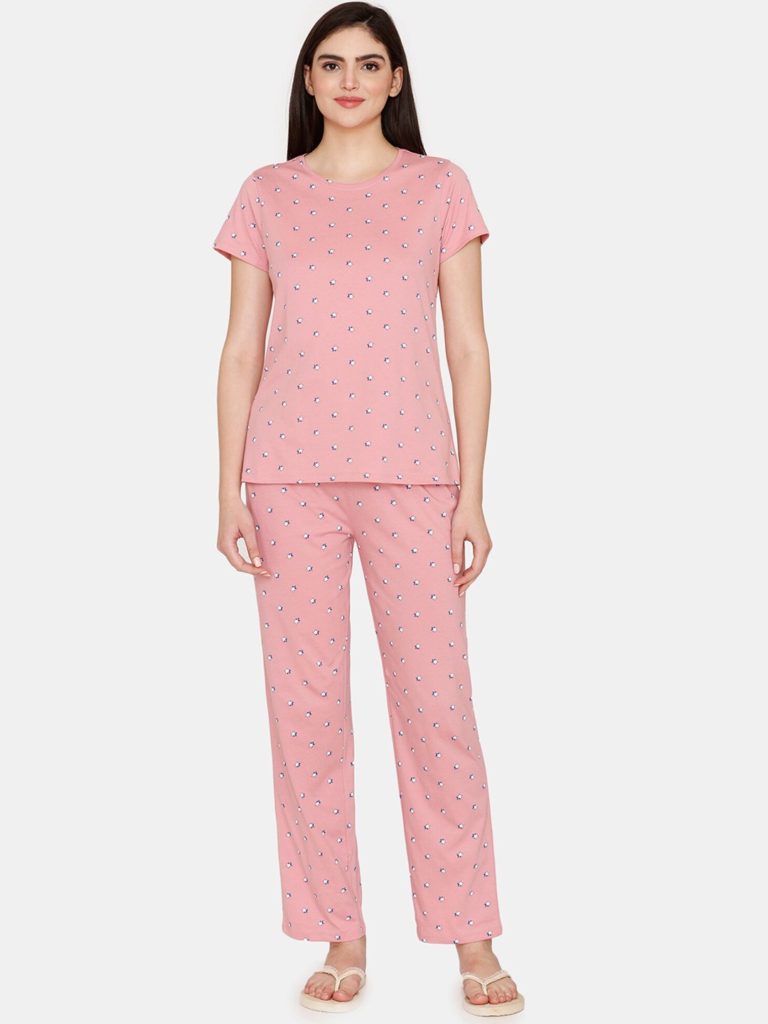 

Zivame Conversational Printed Pure Cotton Night Suit, Pink