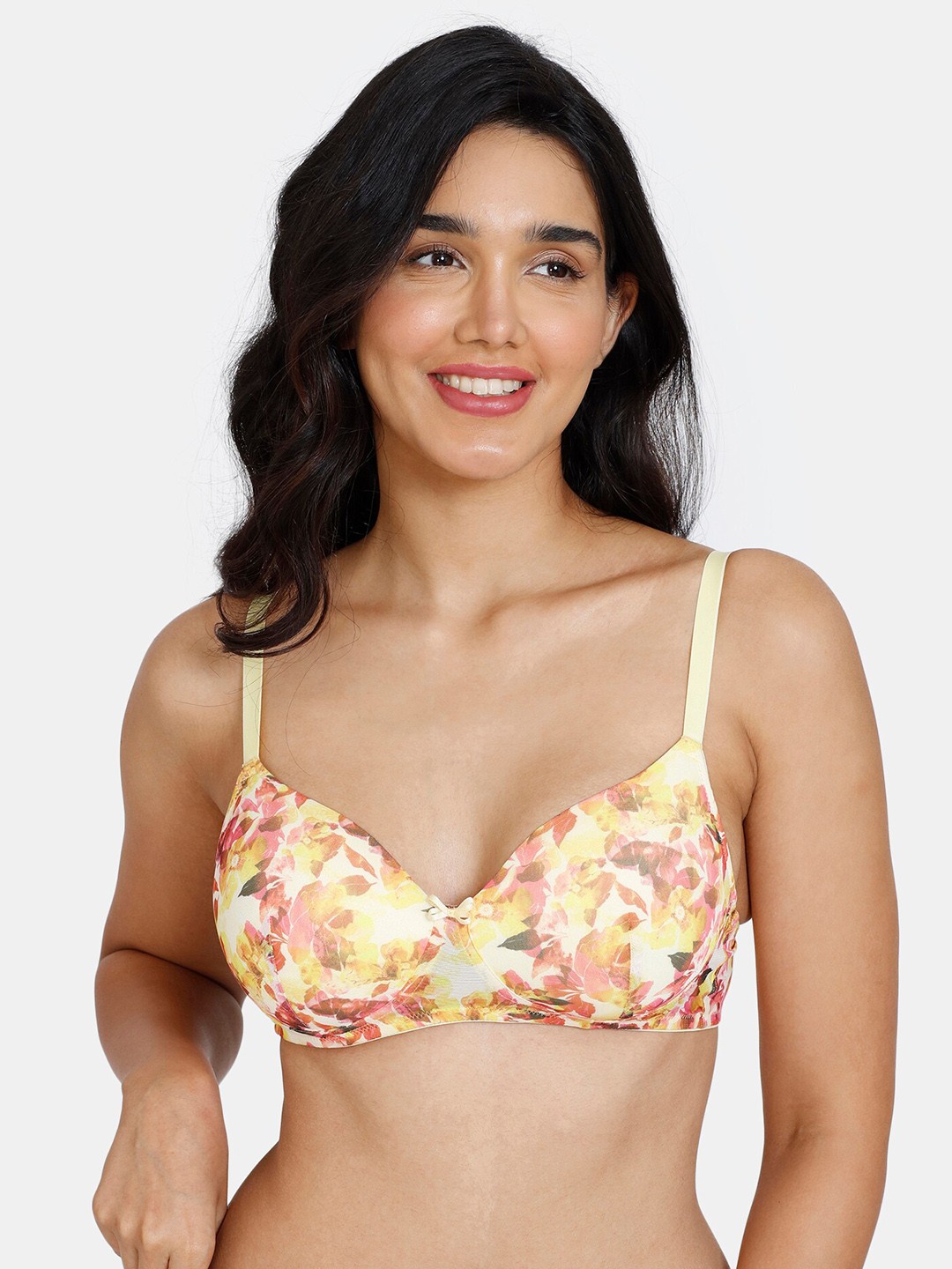 

Zivame Floral Printed Underwired Lightly Padded All Day Comfort Seamless Bra, Yellow