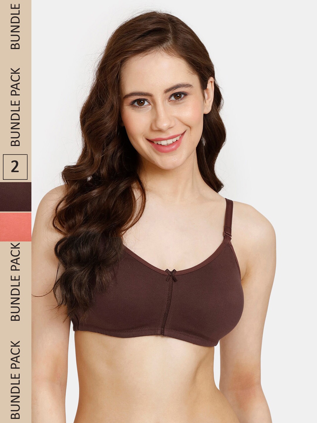 

Rosaline by Zivame Pack Of 2 Non Padded Non-Wired All Day Comfort Bra, Brown