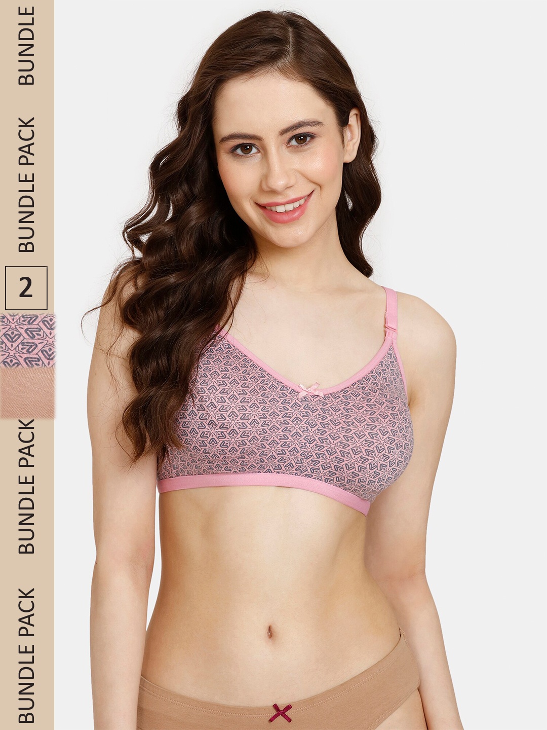 

Rosaline by Zivame Pack Of 2 Printed Non Padded Non Wired Half Coverage Bra, Pink