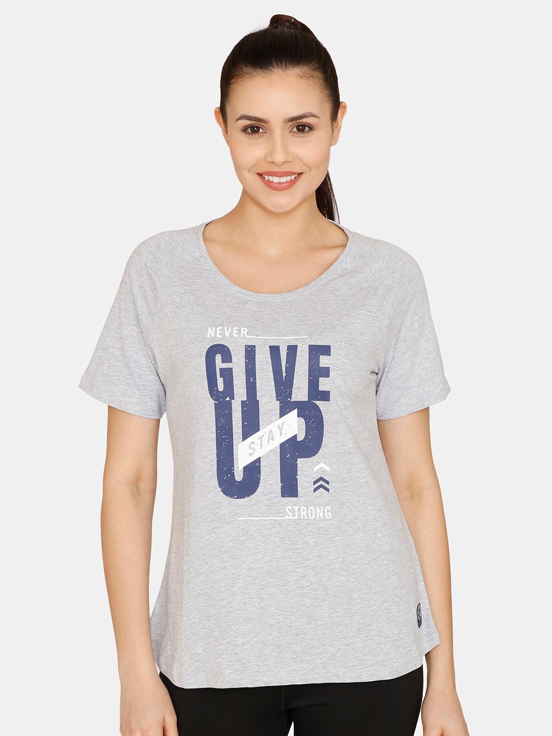 

Rosaline by Zivame Round Neck Typography Print T-Shirt, Grey