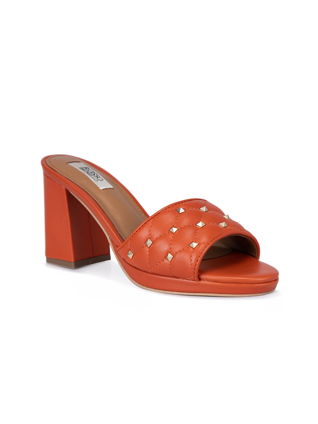 

ROSSO BRUNELLO Embellished Leather Block Heels, Orange