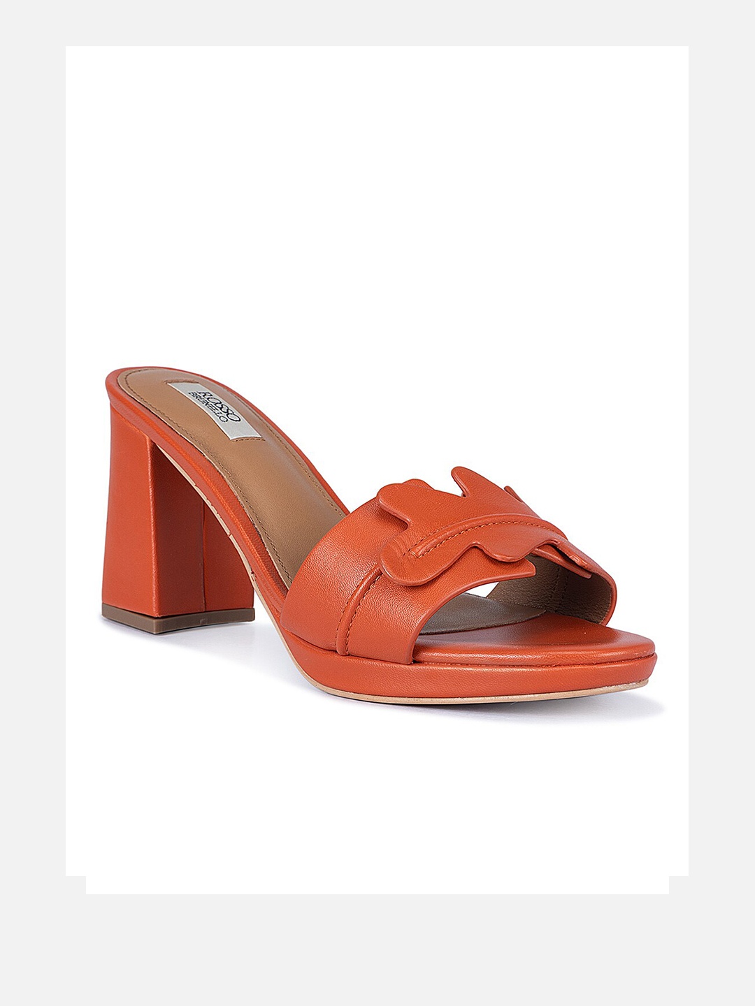 

ROSSO BRUNELLO Textured Leather Block Heels, Orange