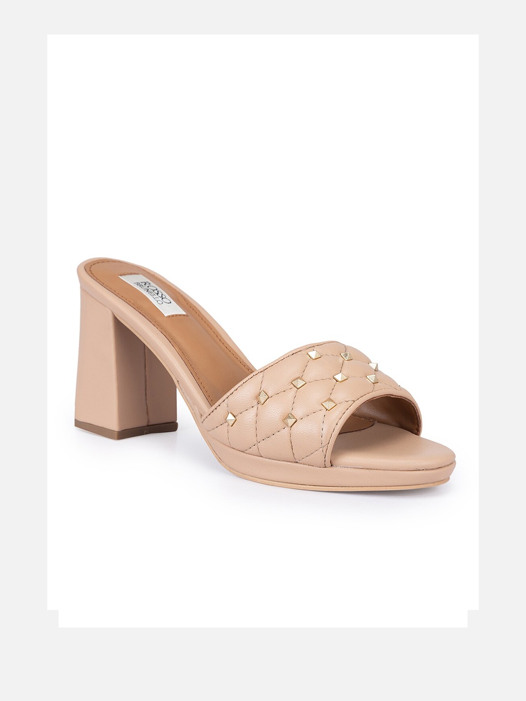 

ROSSO BRUNELLO Open Toe Embellished Block Heels, Nude