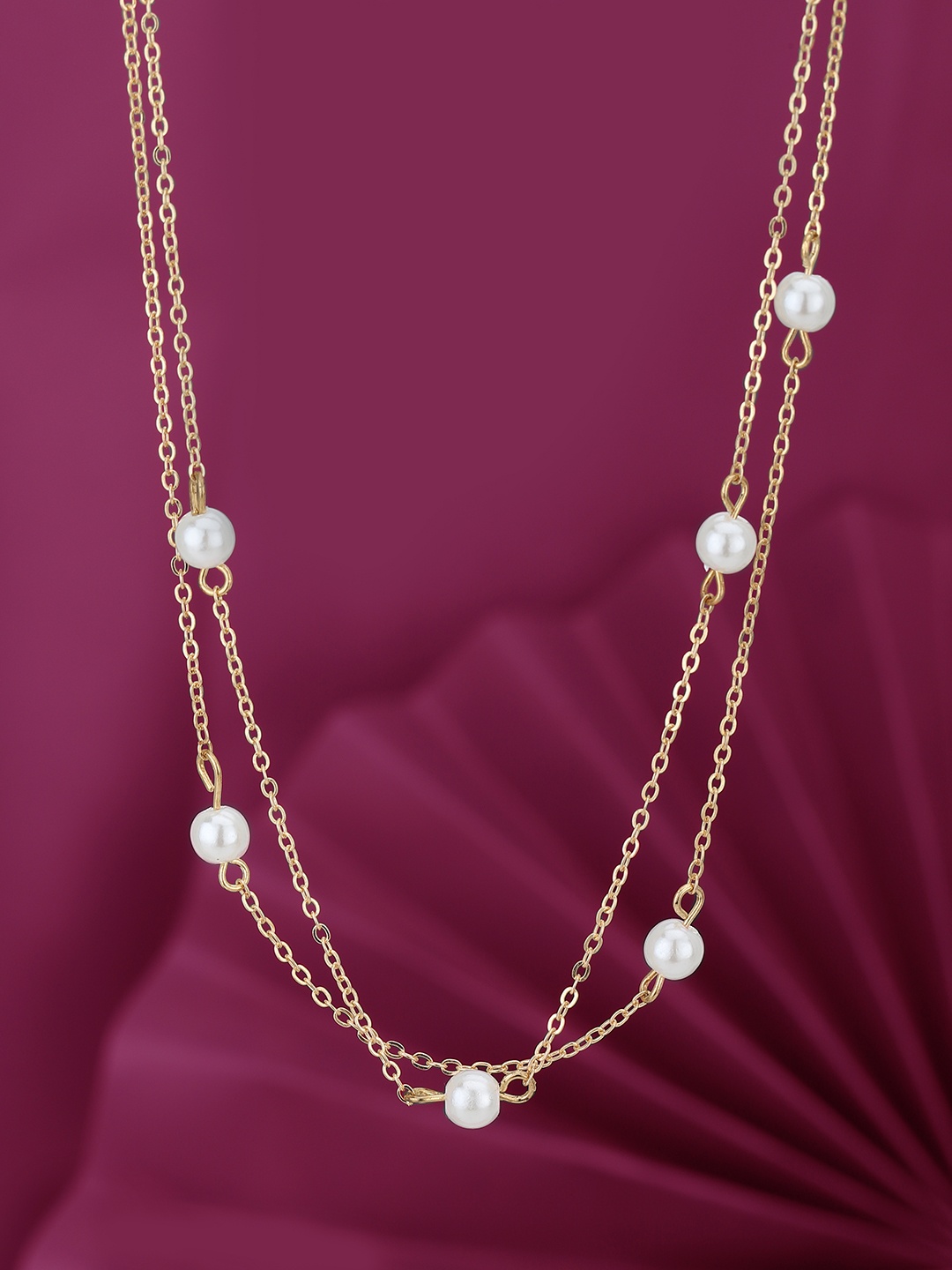 

Carlton London Gold-Toned & White Brass Gold-Plated Layered Necklace