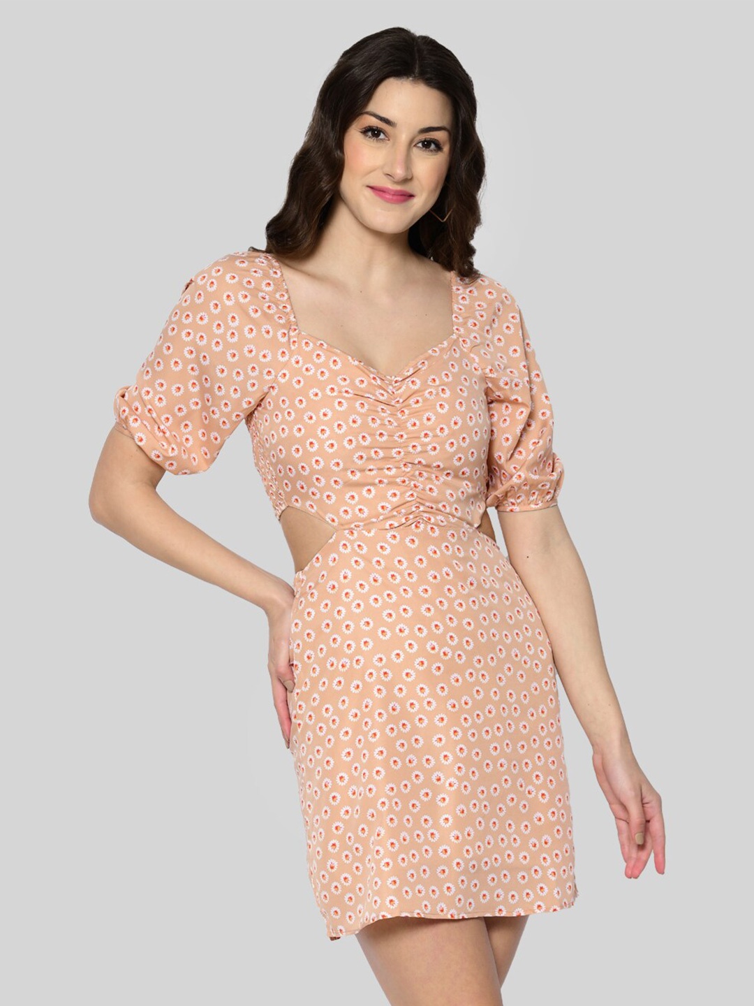 

PRETTY LOVING THING Floral Printed Puff Sleeve Sheath Dress, Cream