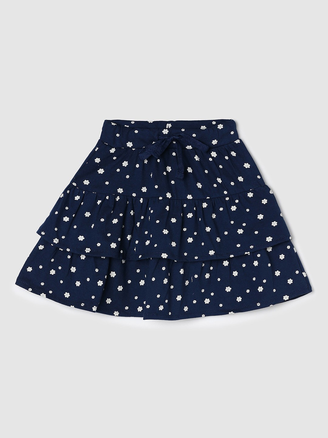 

max Girls Floral Printed Pure Cotton Knee Length A-line Skirt, Navy blue