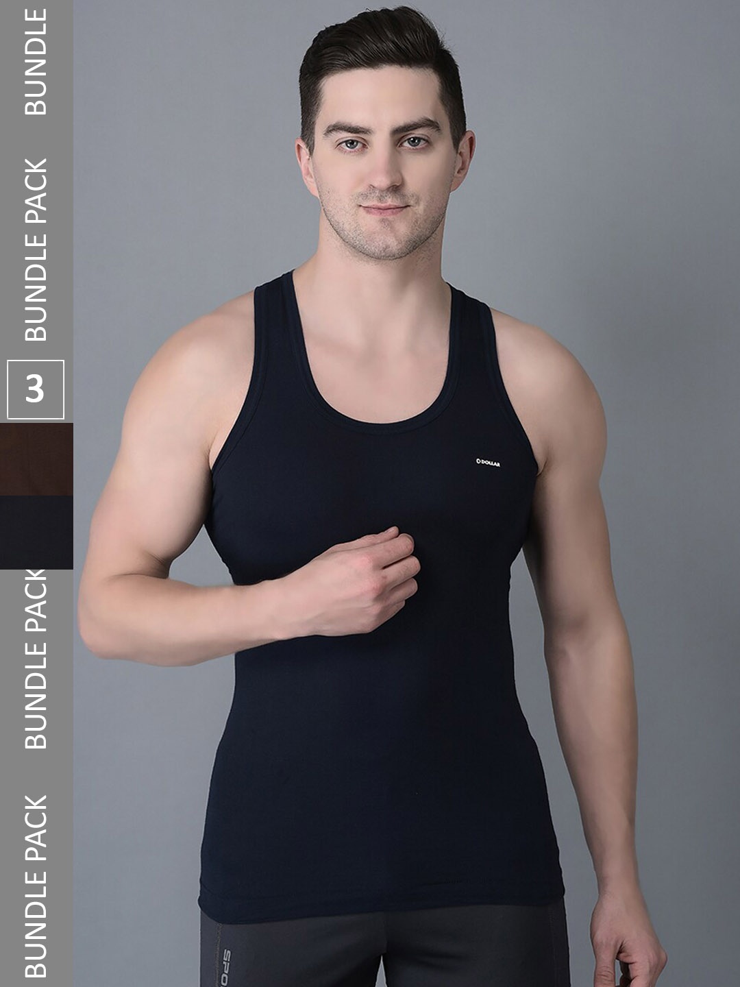 

Dollar Bigboss Men Solid Pack of 3 Combed Cotton Shrinkless Vest, Assorted