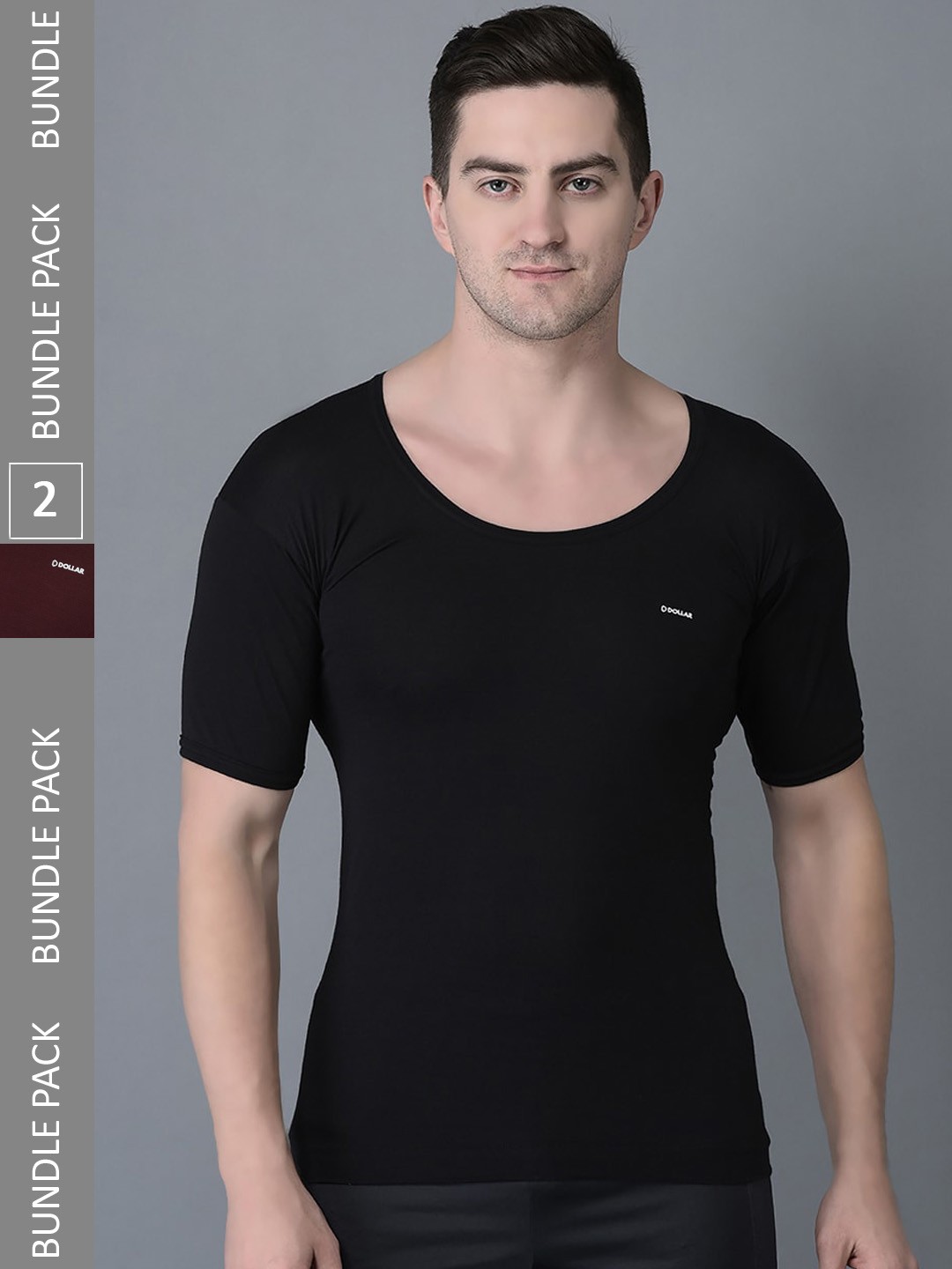 Dollar Bigboss Men Solid Pack of 2 Combed Cotton Shrinkless Vests MBVE-02-FNRNS-CLR-PO2, Black