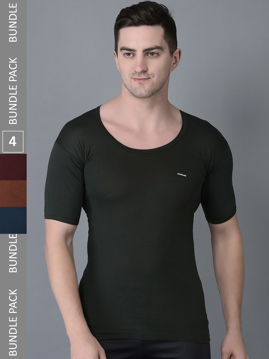 

Dollar Bigboss Men Solid Pack of 4 Combed Cotton Shrinkless Vest, Assorted