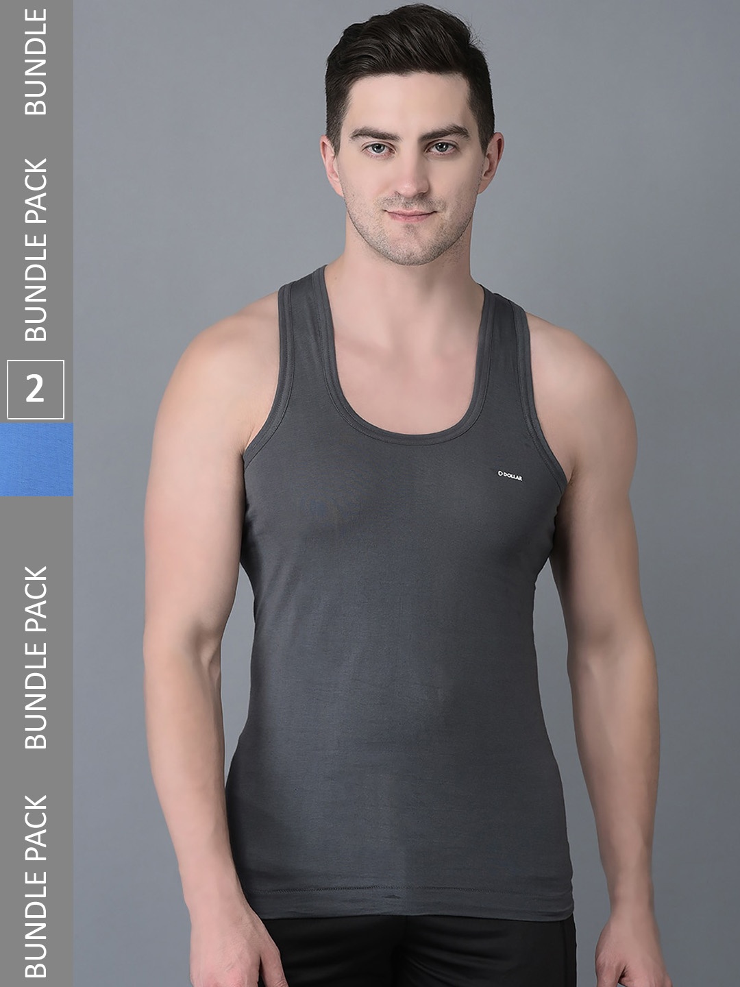 Dollar Bigboss Men Solid Pack of 2 Combed Cotton Shrinkless Vest, Assorted