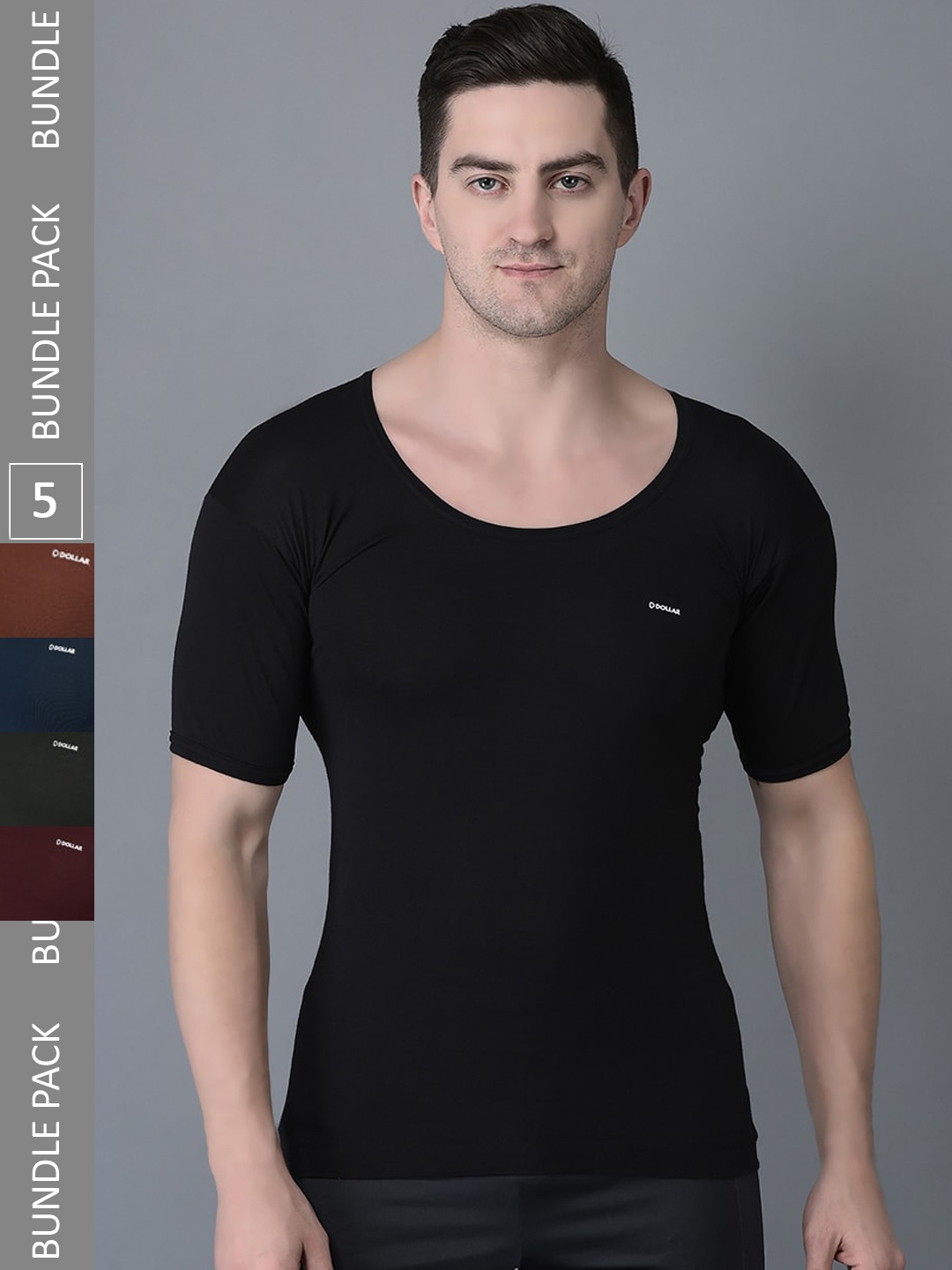 

Dollar Bigboss Pack Of 5 Assorted Cotton Basic Innerwear Vests