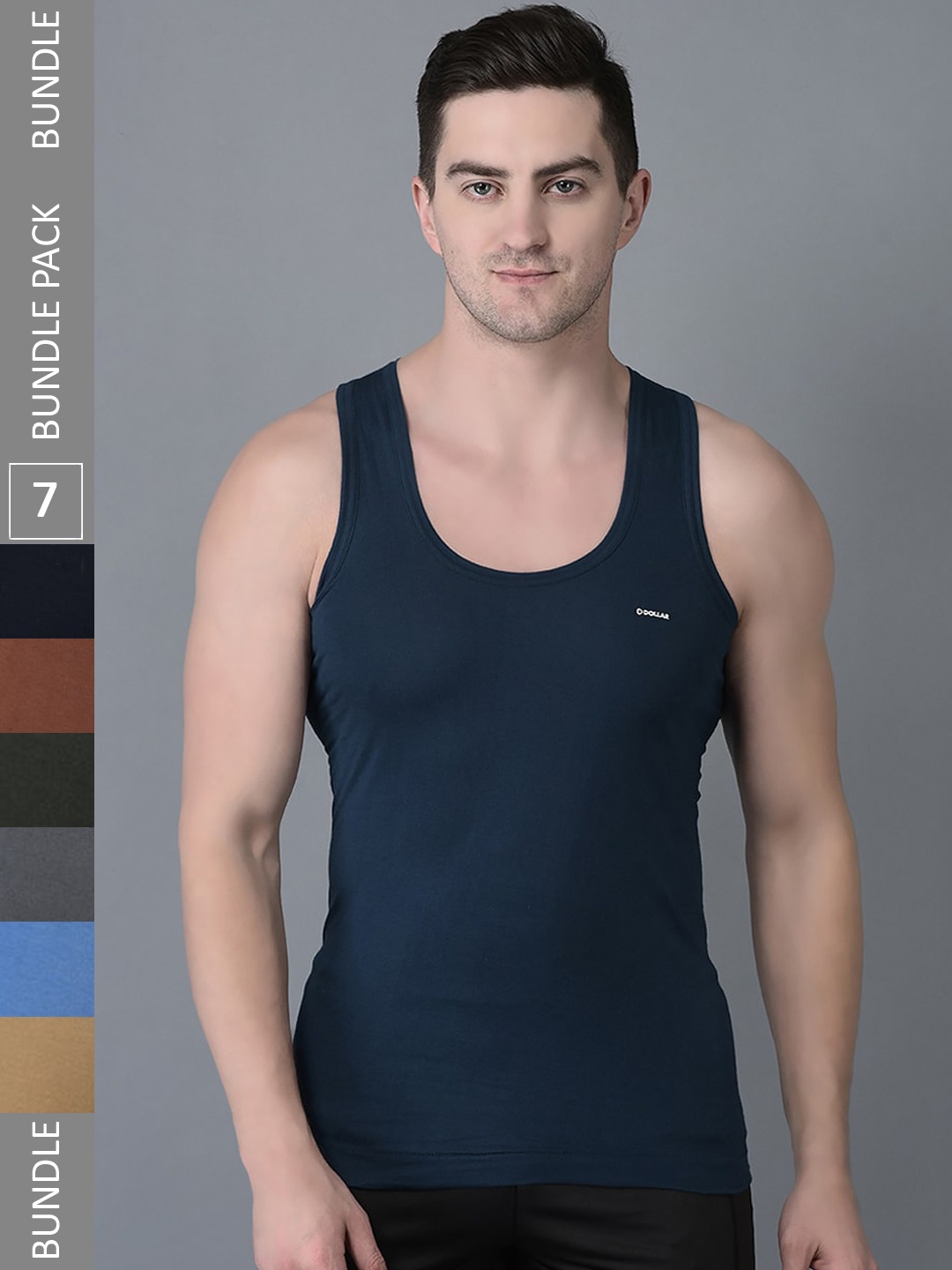 

Dollar Bigboss Men Solid Pack of 7 Combed Cotton Shrinkless Vest, Assorted
