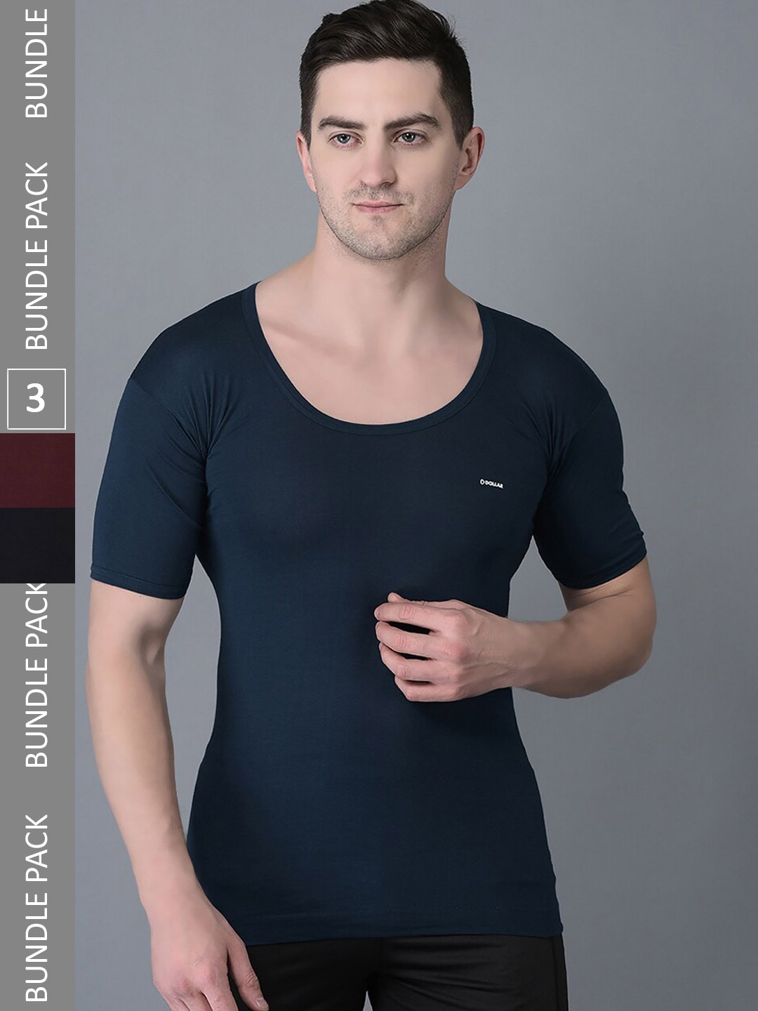 

Dollar Bigboss Men Solid Pack of 3 Combed Cotton Shrinkless Vest, Assorted