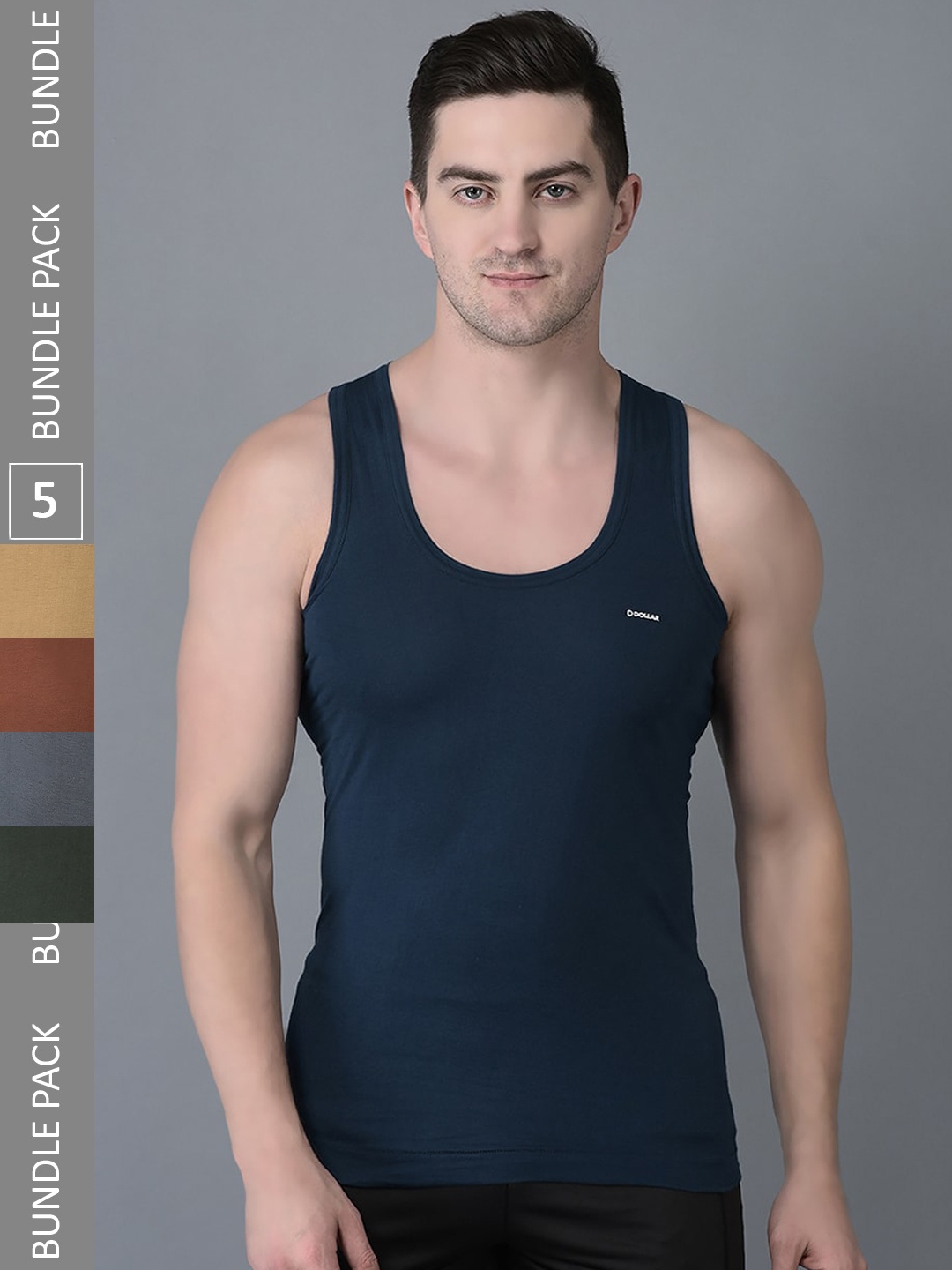 

Dollar Bigboss Men Solid Pack of 5 Combed Cotton Shrinkless Vest, Assorted