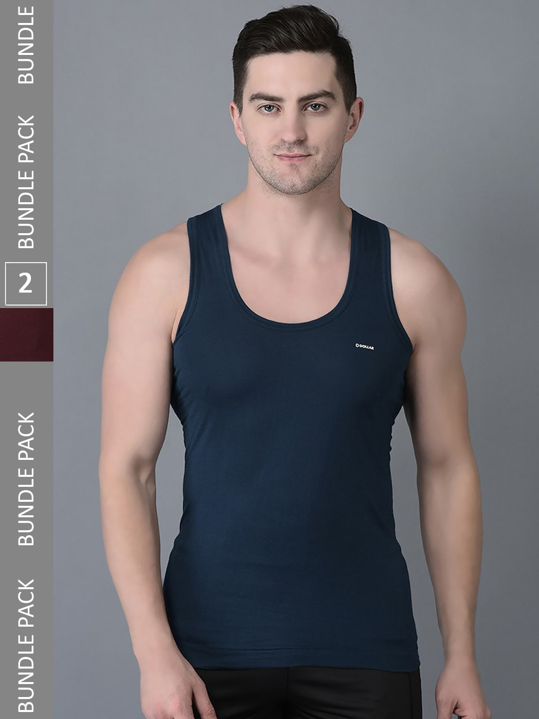 

Dollar Bigboss Pack Of 2 Assorted Cotton Basic Innerwear Vests