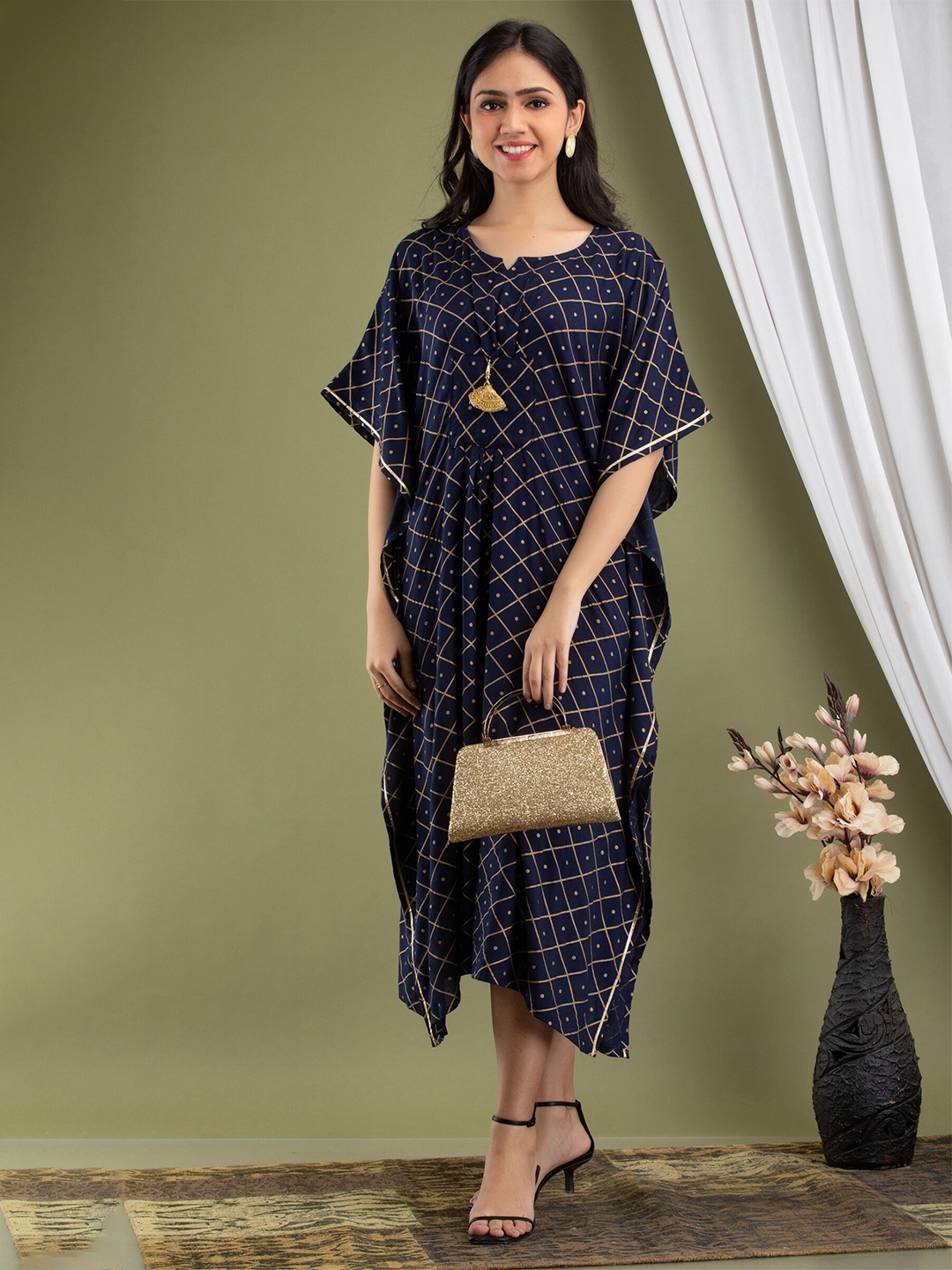 

Mialo fashion Geometric Printed Kaftan Ethnic Dress, Black