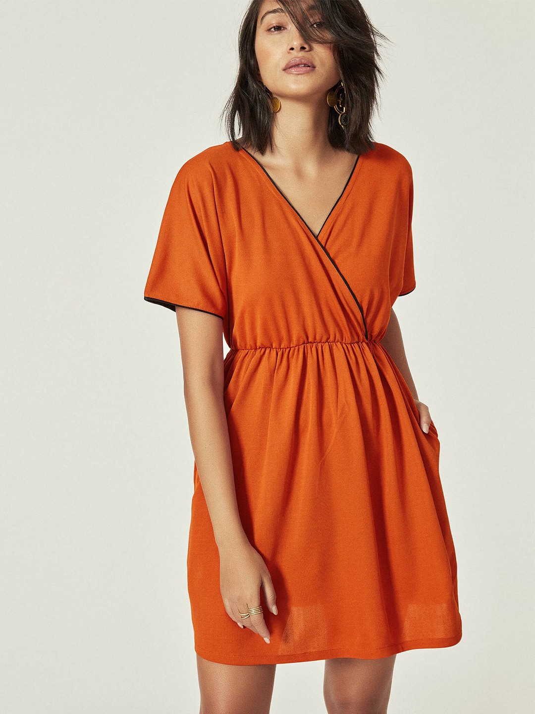 

The Label Life V-Neck Fit & Flare Mini Dress, Rust
