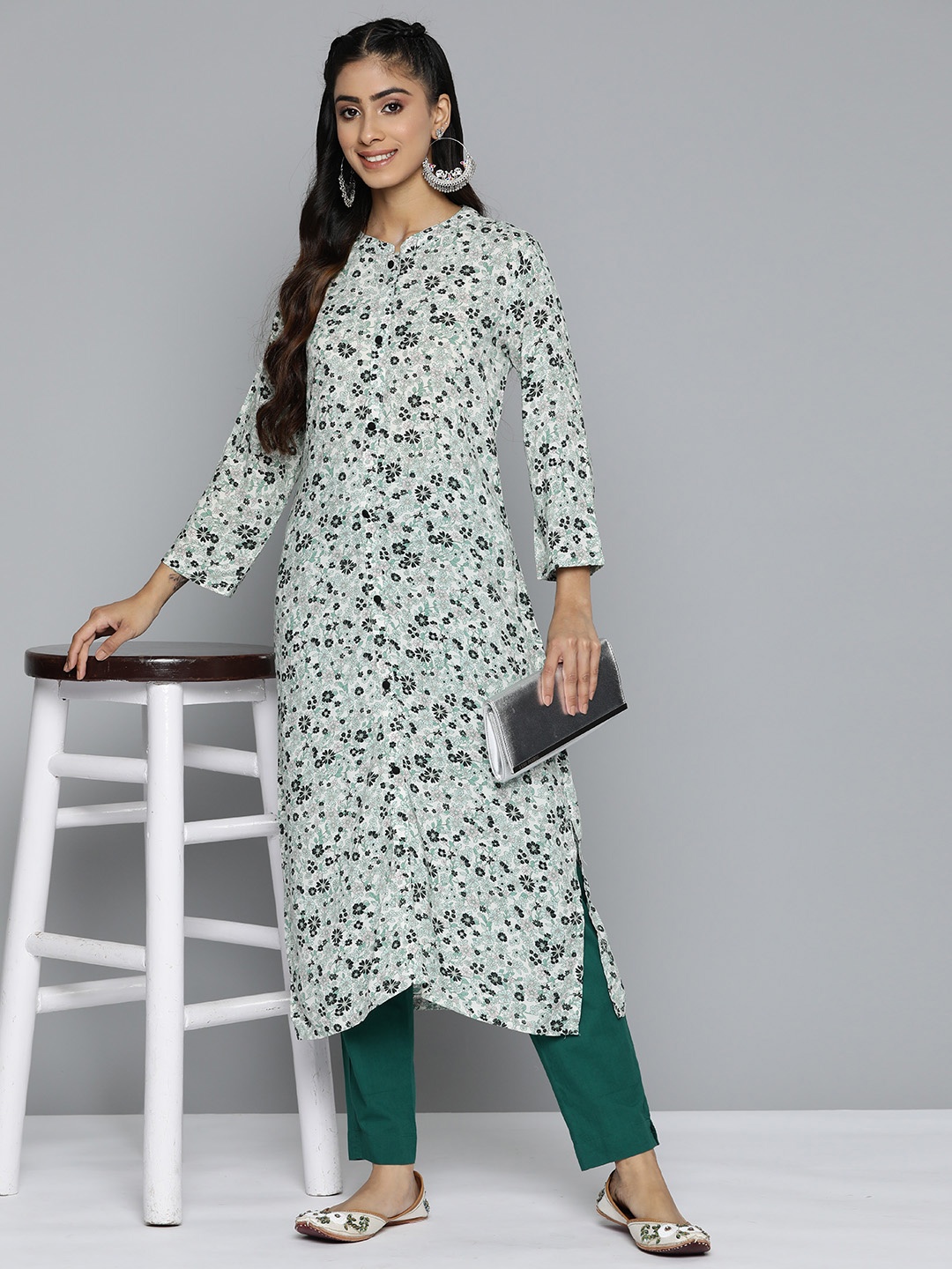 

HERE&NOW Floral Printed Kurta, Green