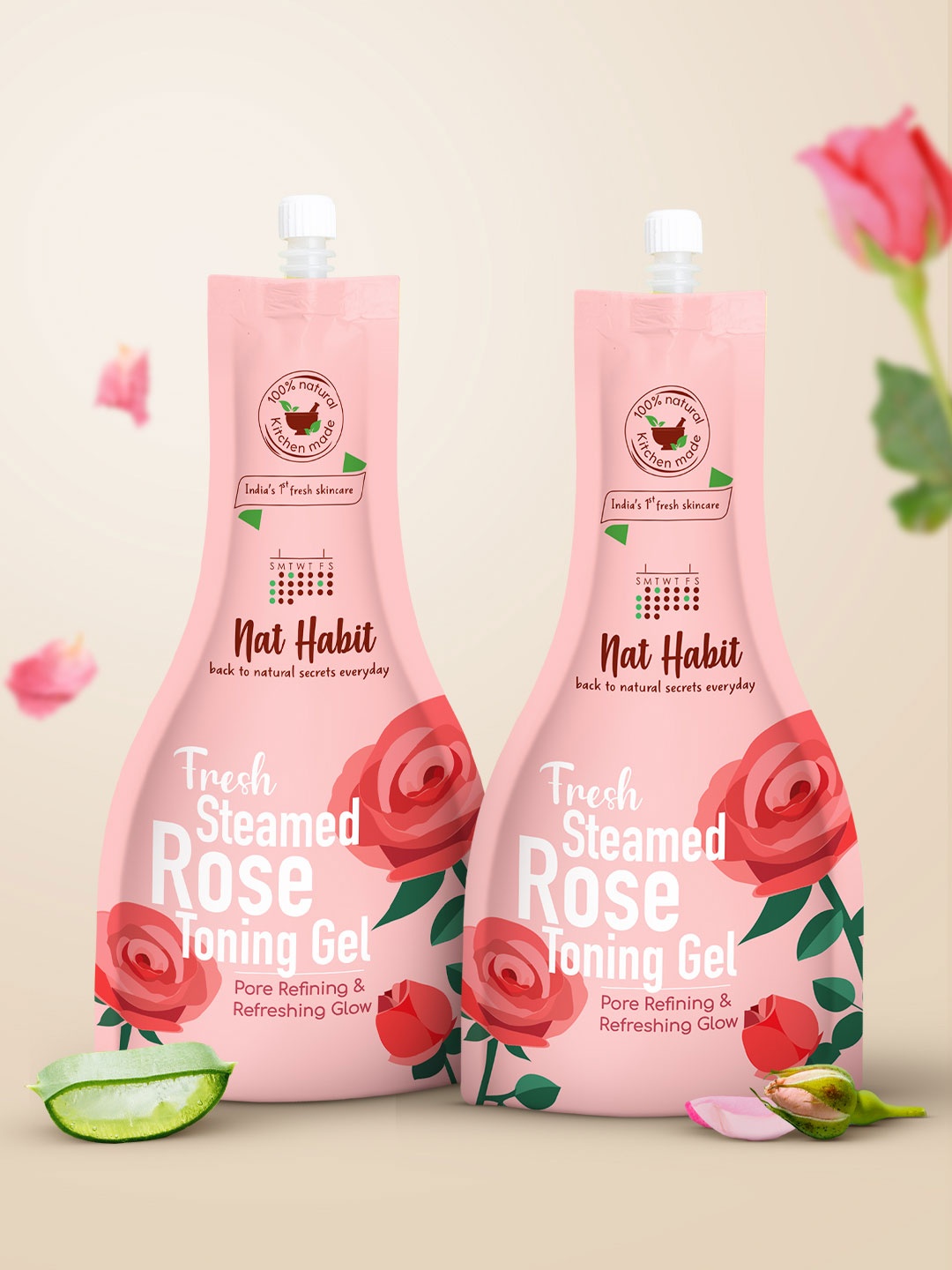 

Nat Habit Set of 2 Fresh Steamed Rose Toning Face Gel - 80g each, Pink