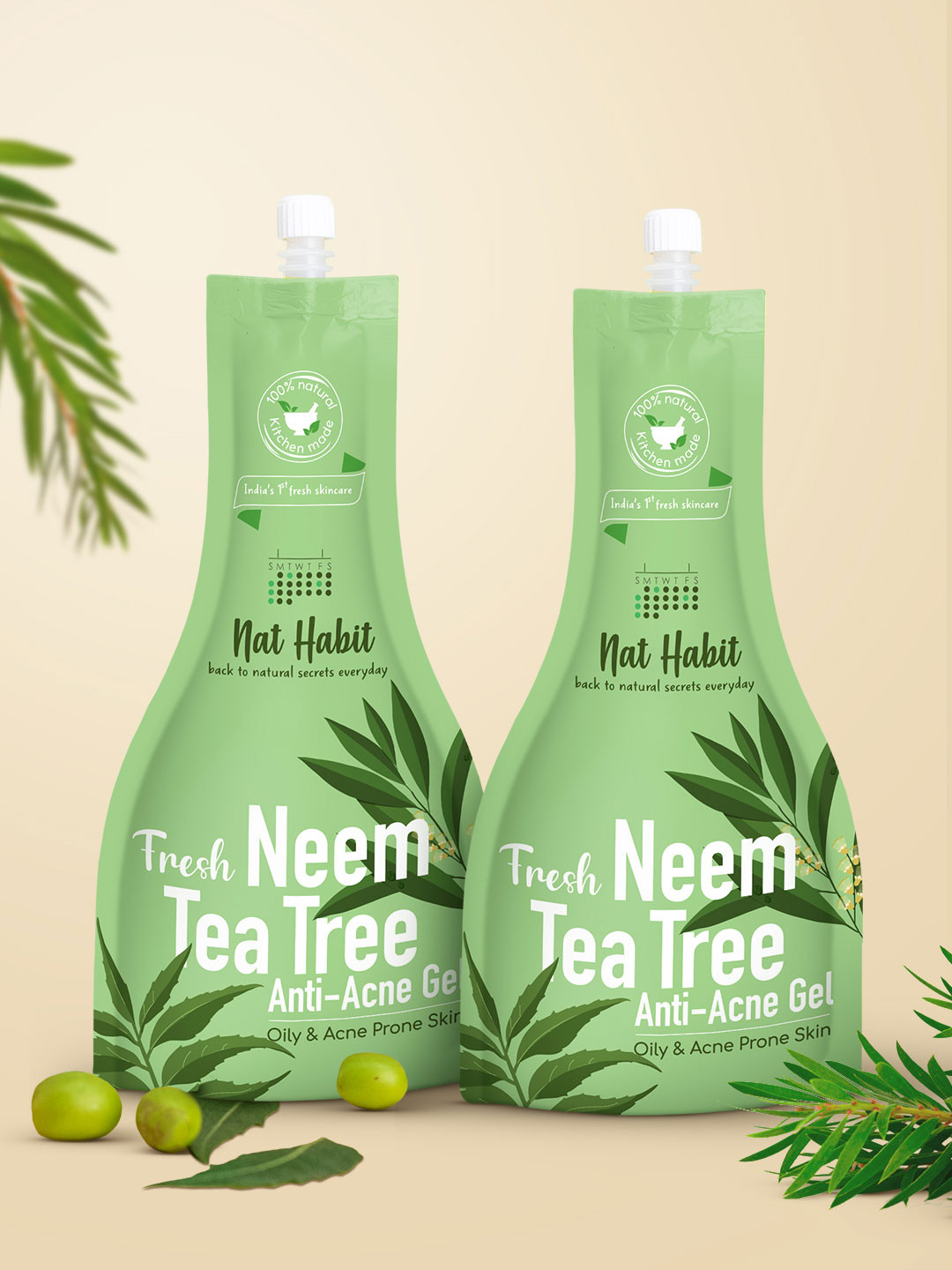 

Nat Habit Set of 2 Fresh Neem Tea-Tree Anti-Acne Toning Gel - 160g, Green