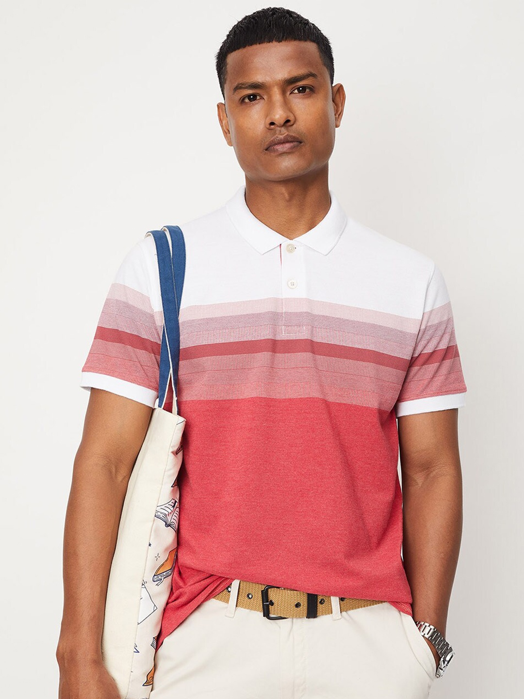 

max Striped Regular Sleeves Polo Collar T-shirt, Pink