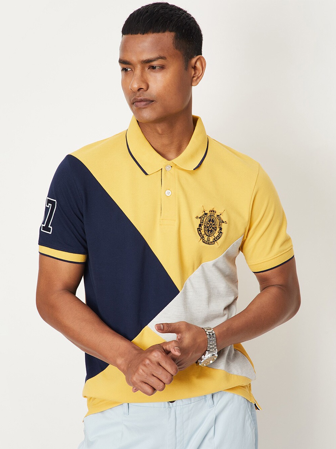 

max Colourblocked Polo Collar T-shirt, Yellow