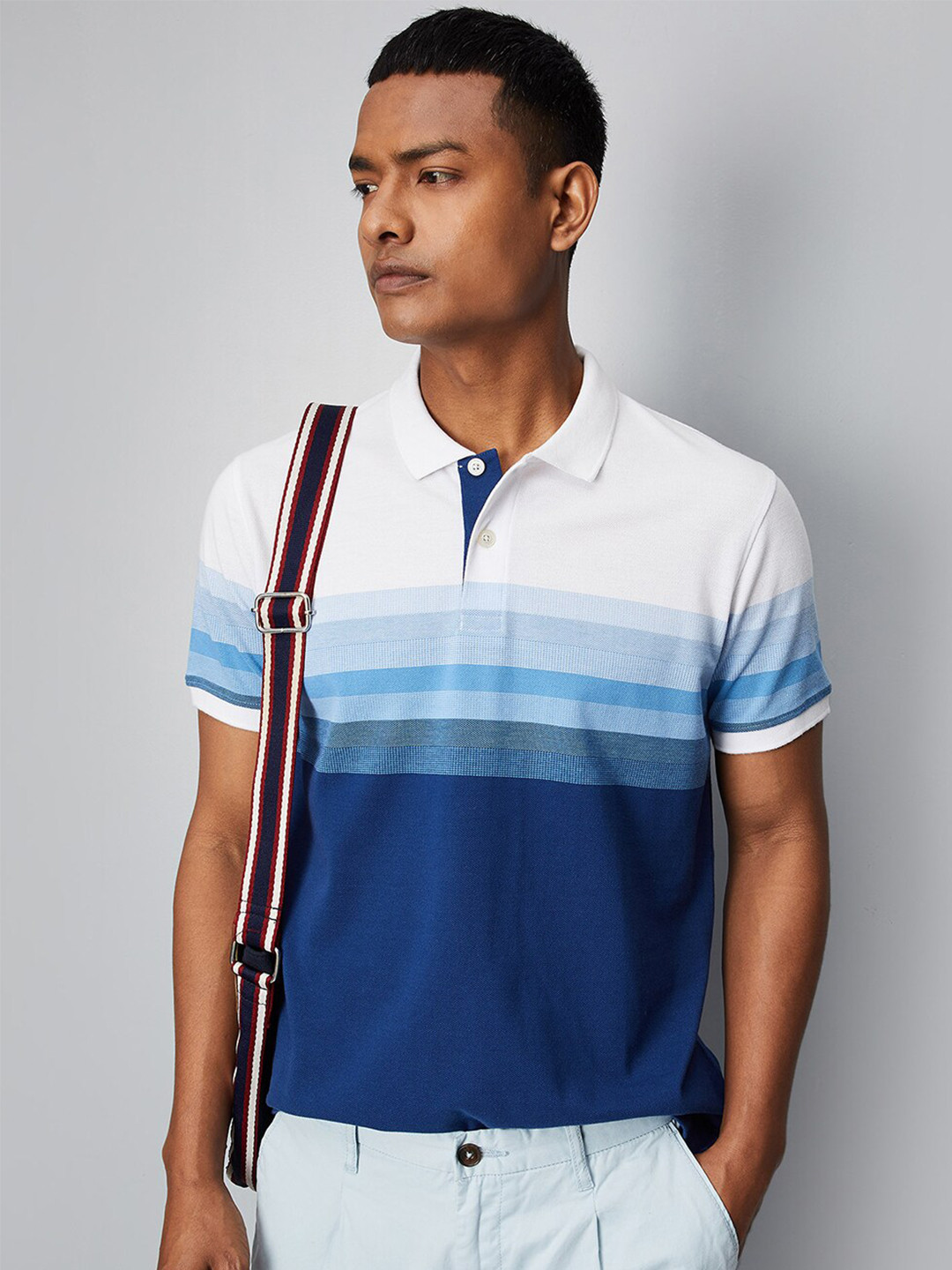 

max Striped Polo Collar Short Sleeves T-shirt, Blue