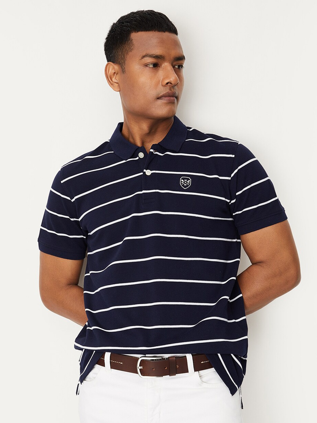 

max Nautical Striped Polo Collar T-shirt, Navy blue