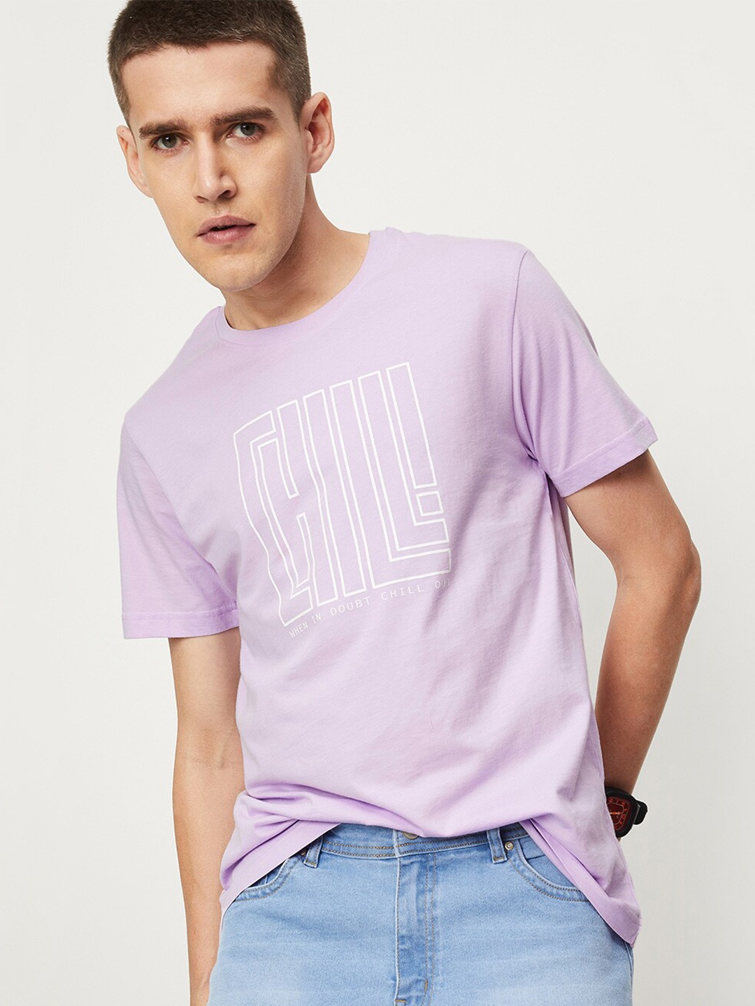 

max Typography Printed Pure Cotton T-shirt, Lavender