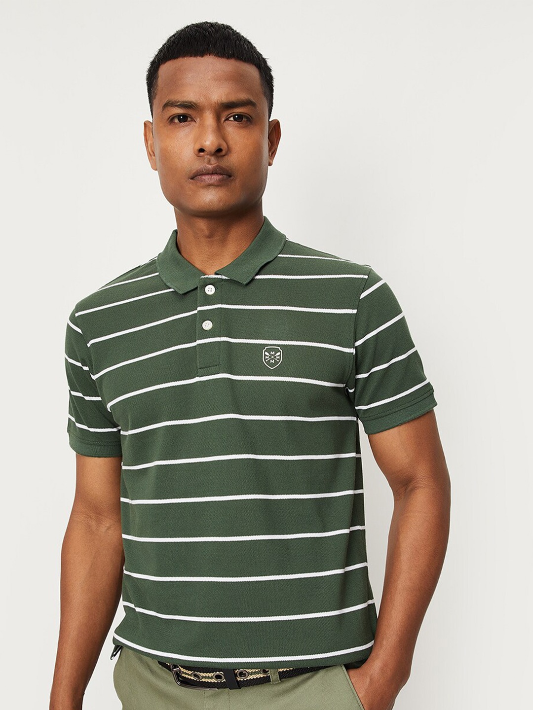 

max Striped Polo Collar T-shirt, Green