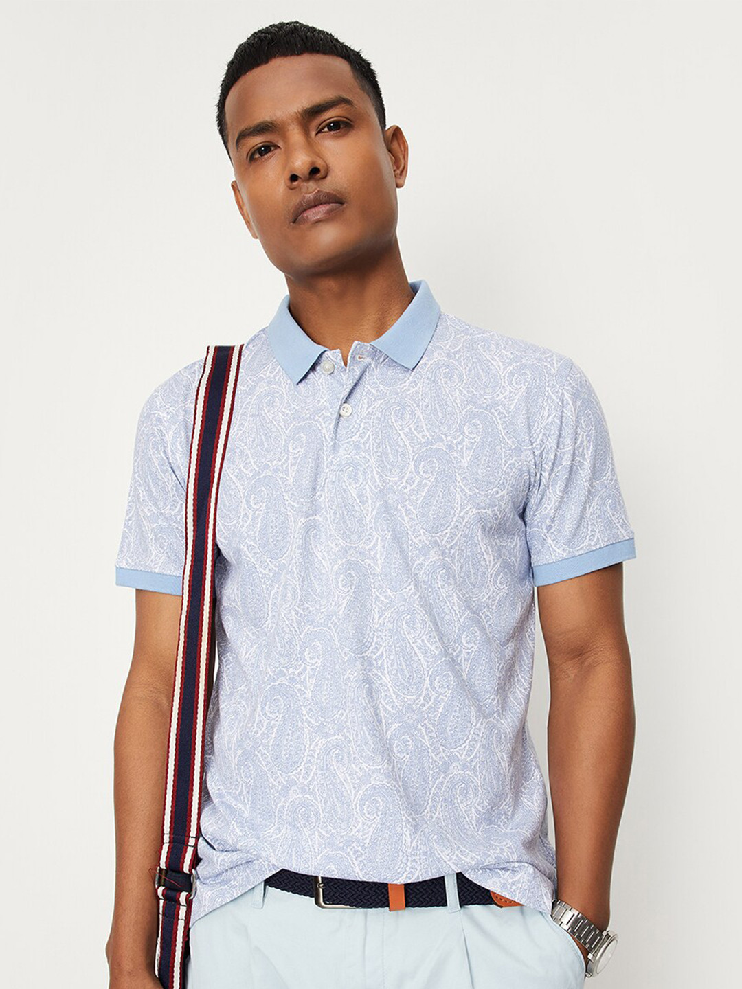 

max Paisley Printed Polo Collar T-shirt, Blue