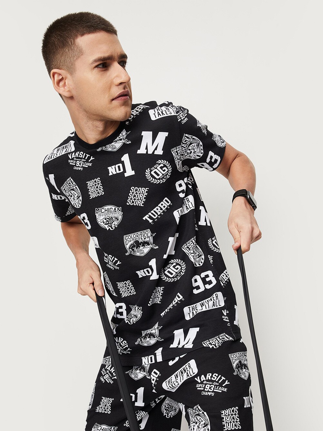 

max Conversational Printed Pure Cotton T-shirt, Black