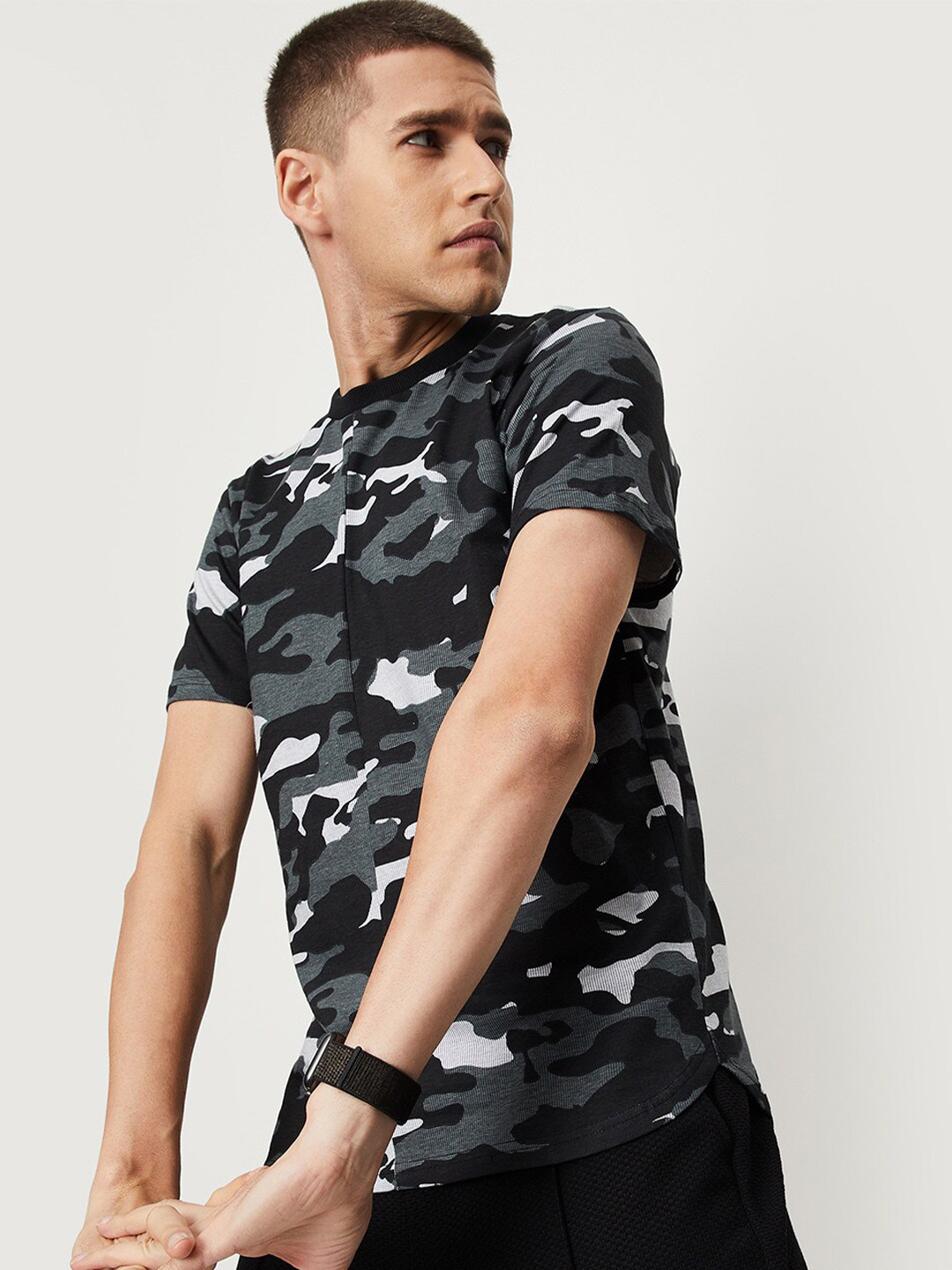 

max Camouflage Printed Pure Cotton T-shirt, Black