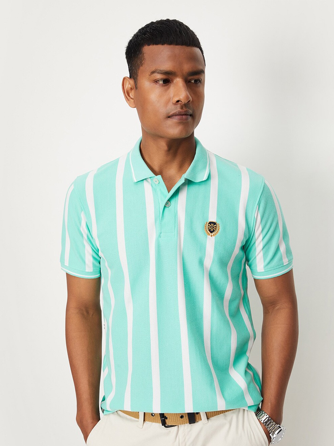 

max Striped Polo Collar Short Sleeves T-shirt, Sea green