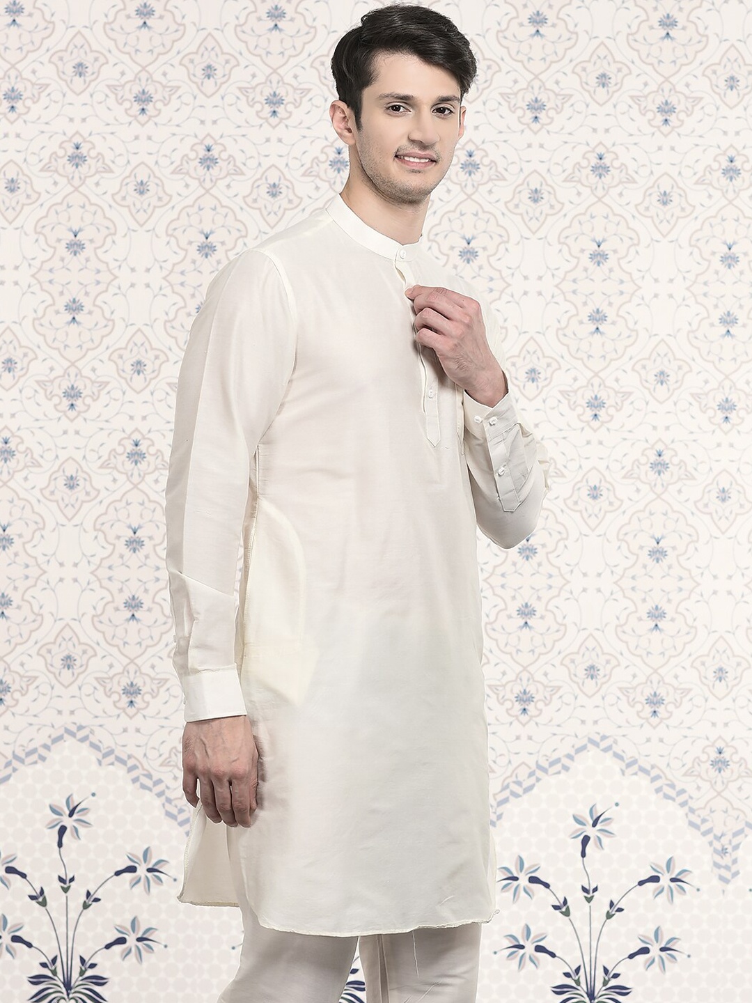 

Ode by House of Pataudi Mandarin Collar Kurta, Off white