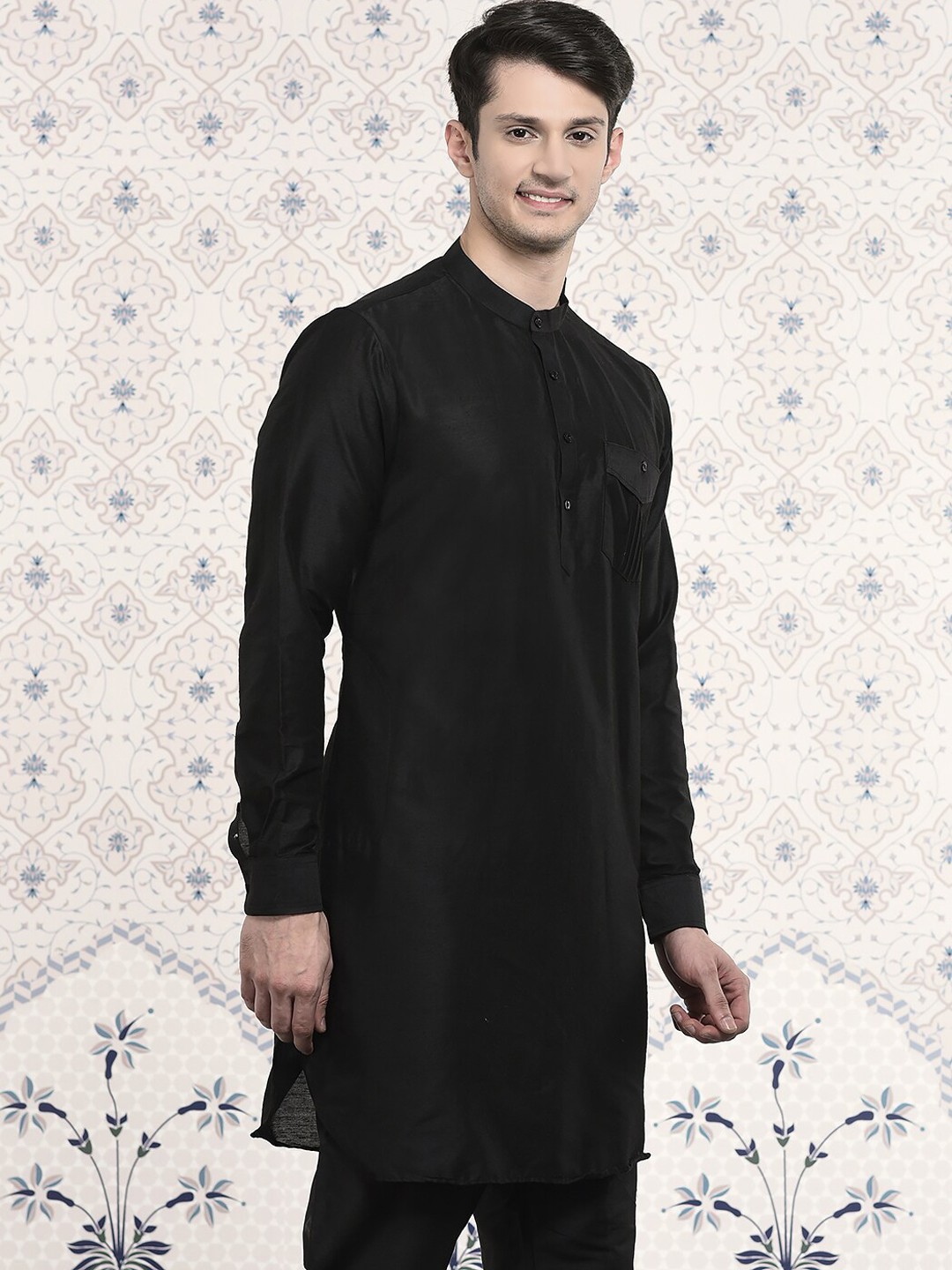 

Ode by House of Pataudi Black Mandarin Collar Regular Kurta