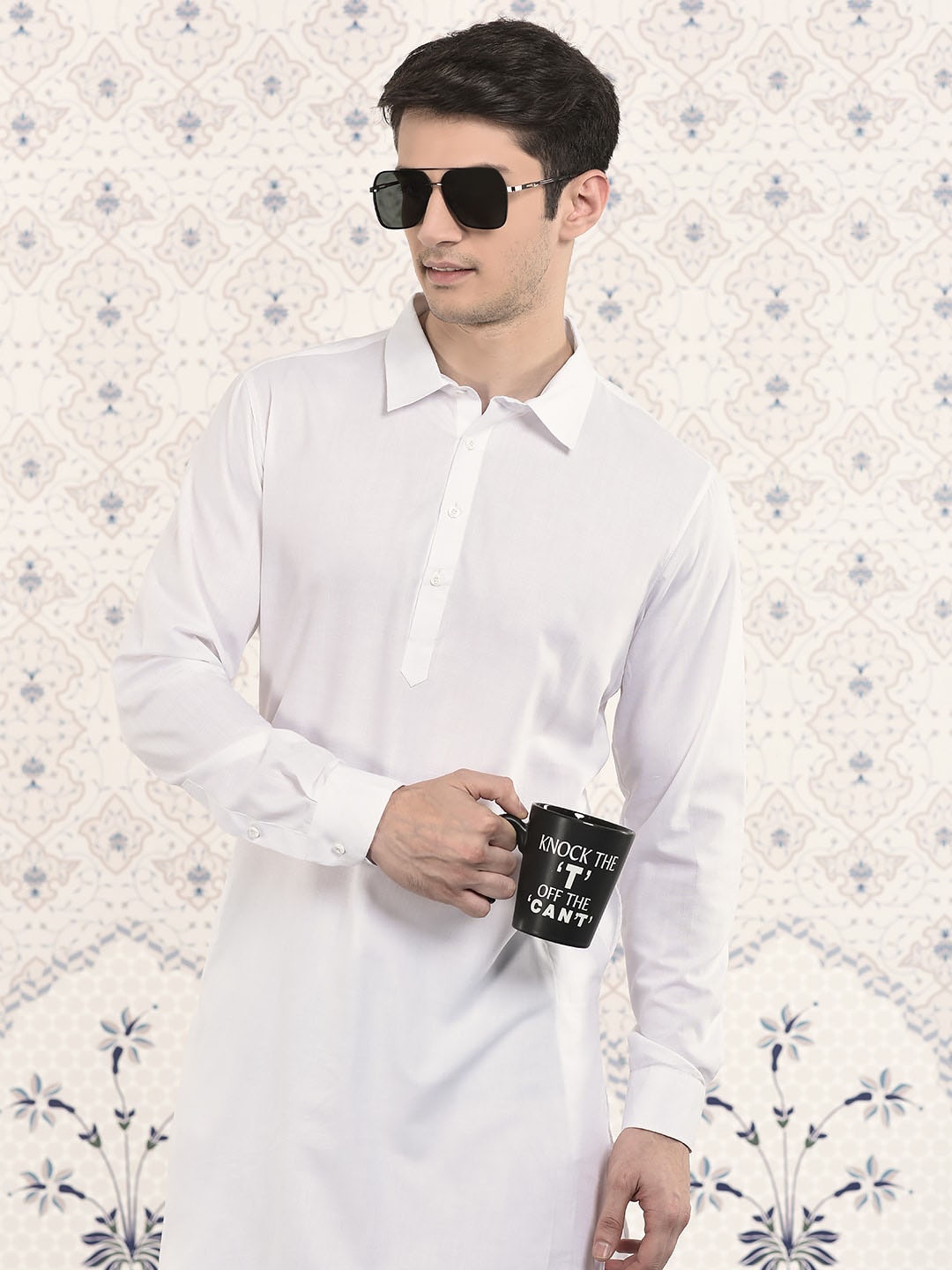 

Ode by House of Pataudi White Shirt Collar Pathani Regular Kurta