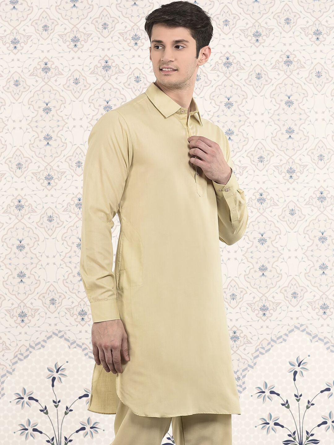 

Ode by House of Pataudi Shirt Collar Curved Kurta, Cream