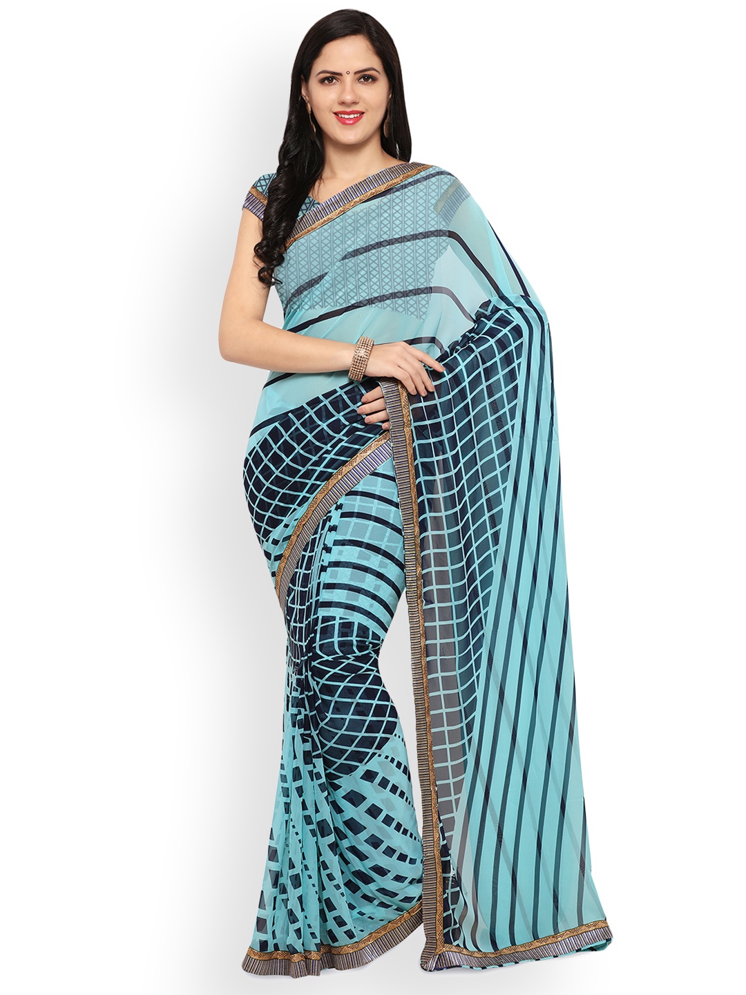 

Blissta Blue & Black Poly Georgette Printed Saree