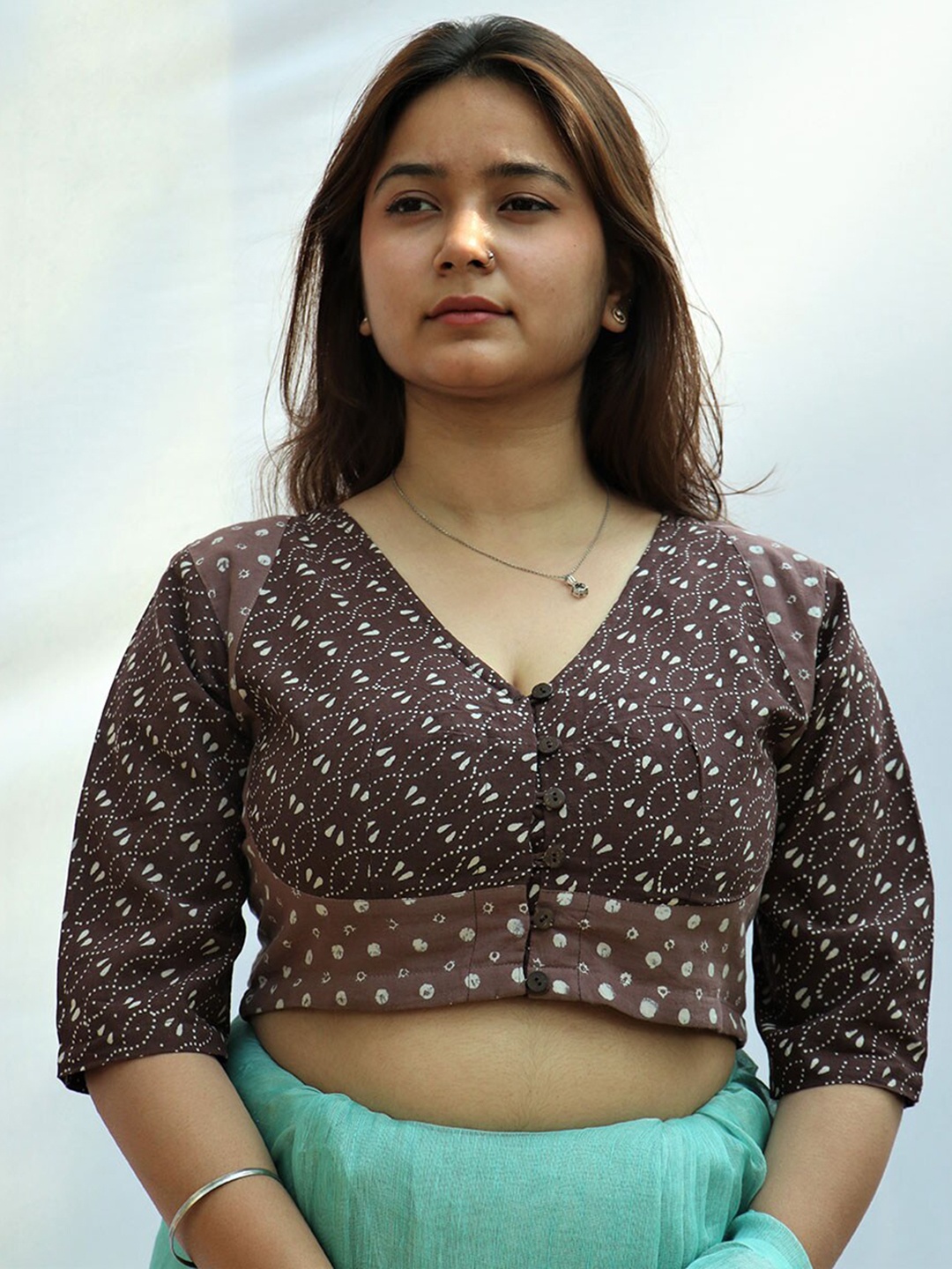 

Chidiyaa Printed Cotton Saree Blouse, Brown
