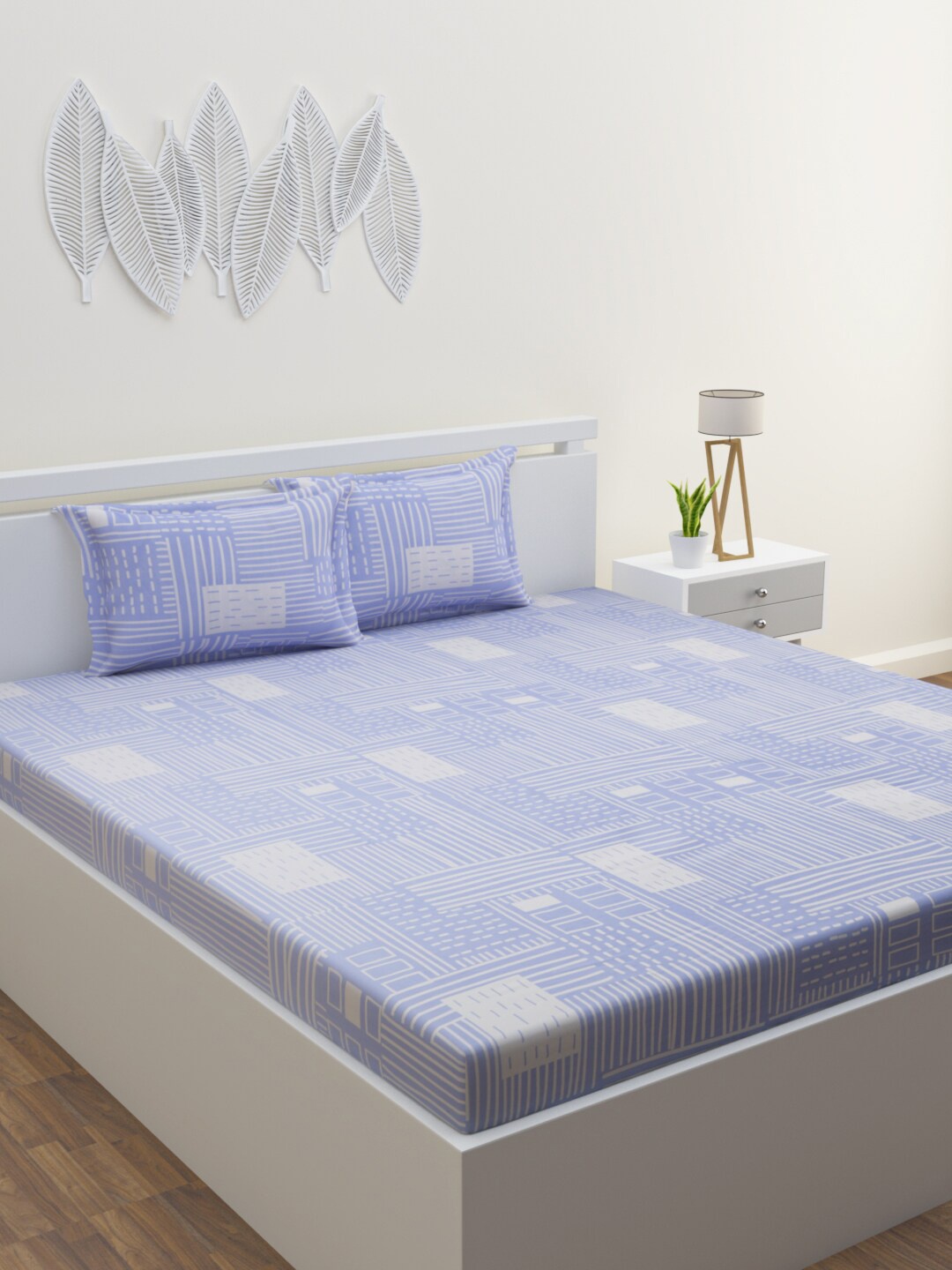 

HOME AFFAIRS Blue & White Printed 120 TC Cotton Queen Bedsheet & 2 Pillow Covers
