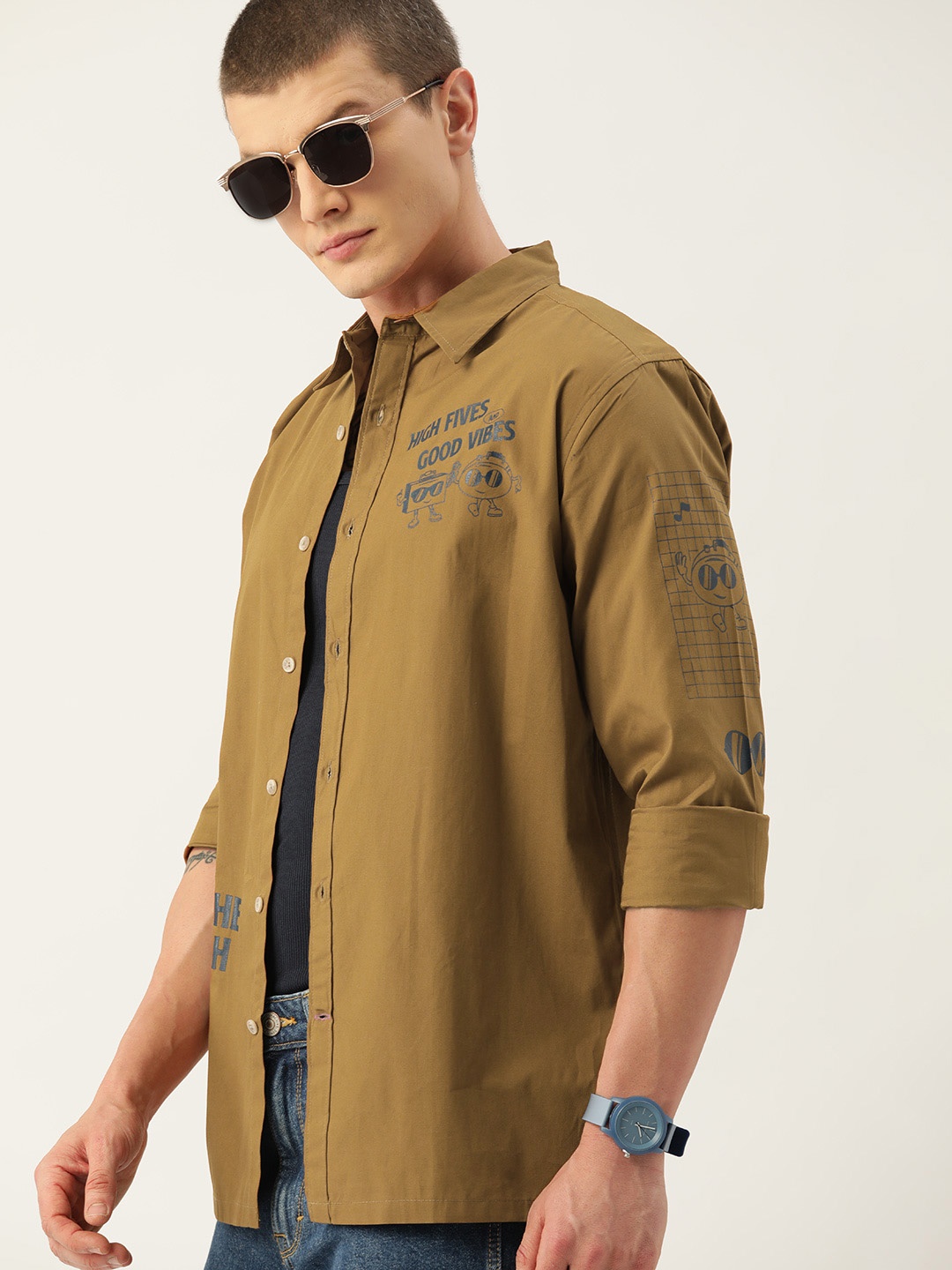 

Kook N Keech Men Comfort Printed Pure Cotton Casual Shirt, Olive