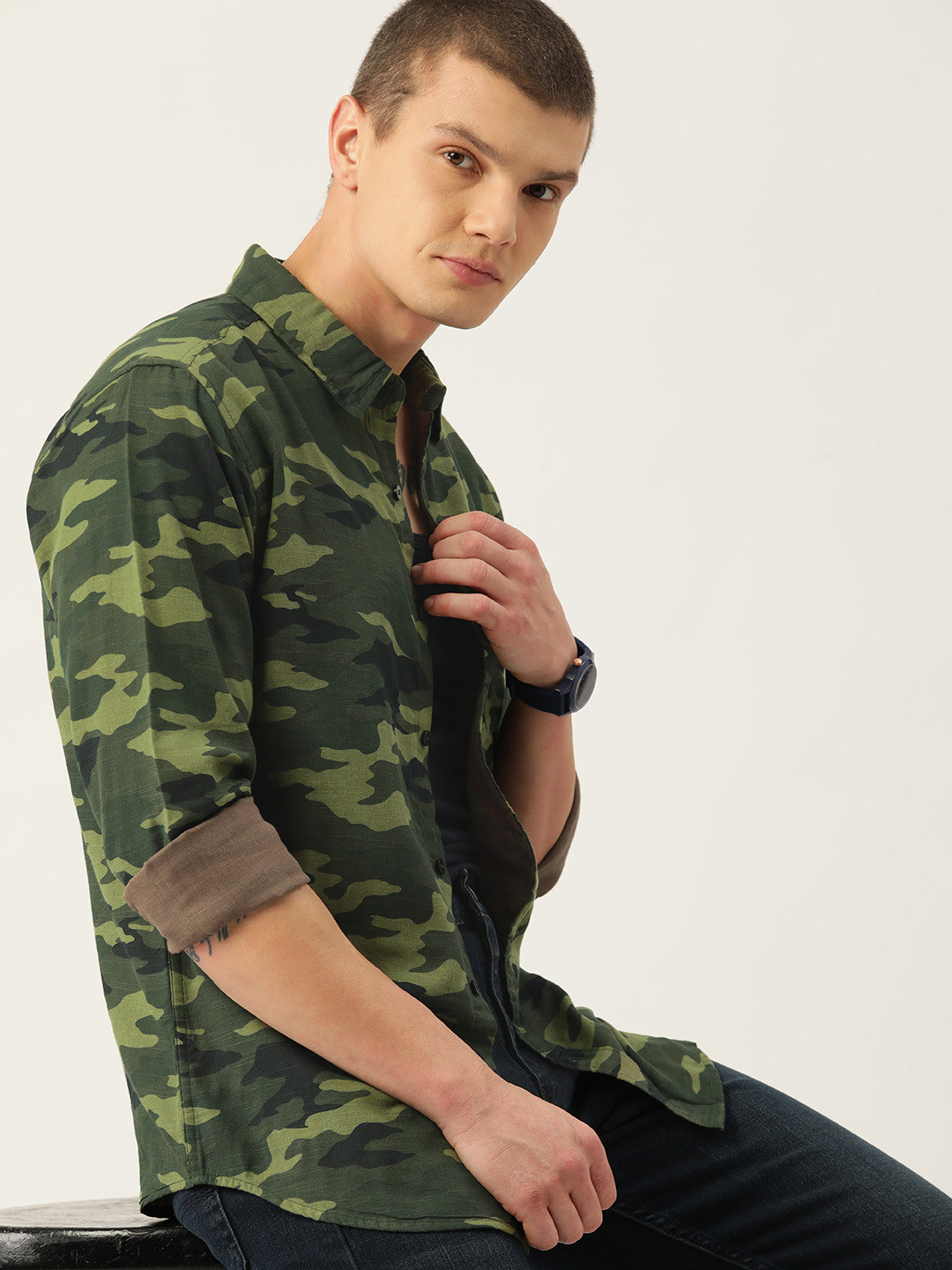 

Kook N Keech Men Comfort Camouflage Printed Pure Cotton Casual Shirt, Olive