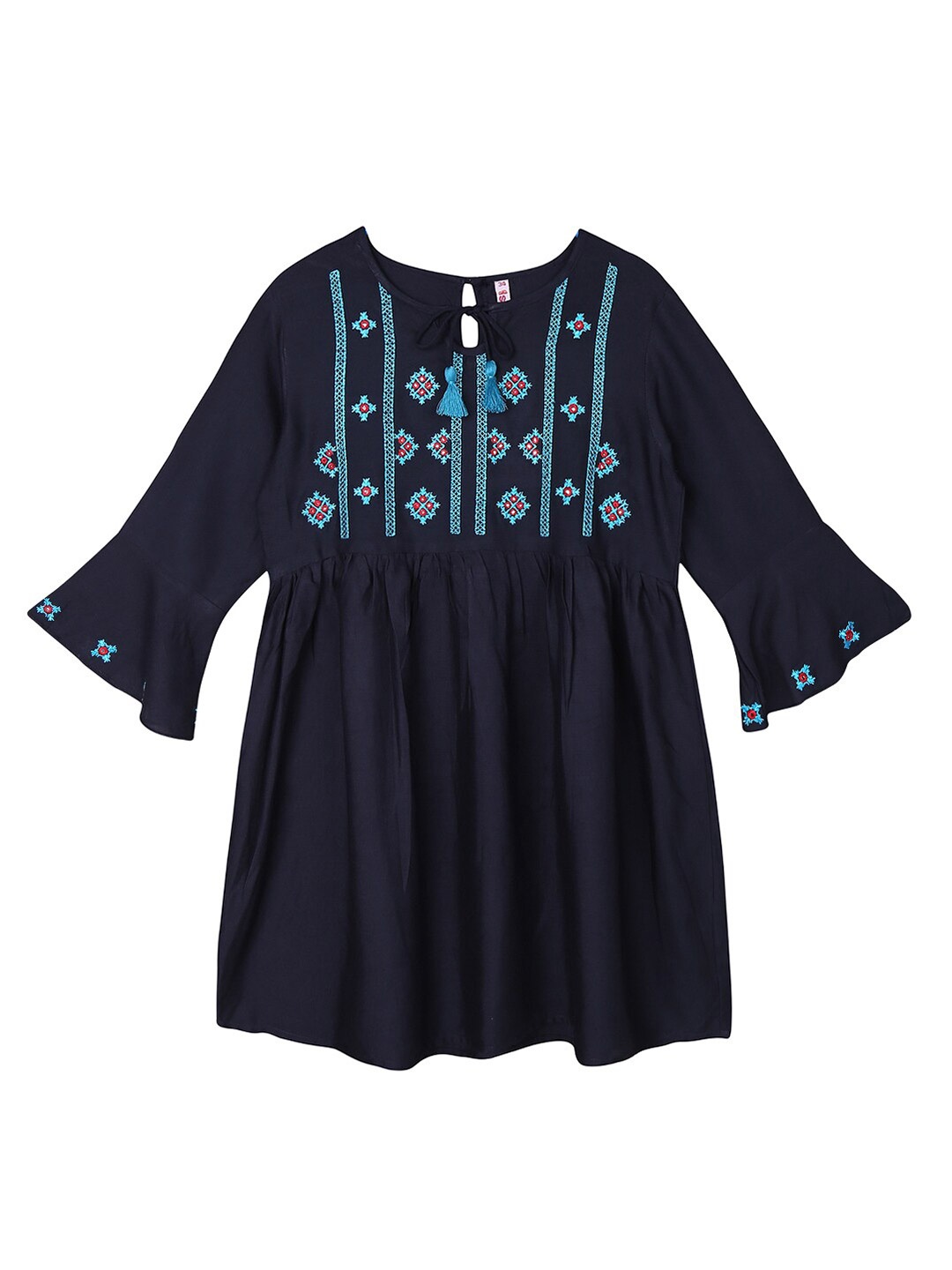 

Ishin Girls Embroidered Bell Sleeve Top, Navy blue